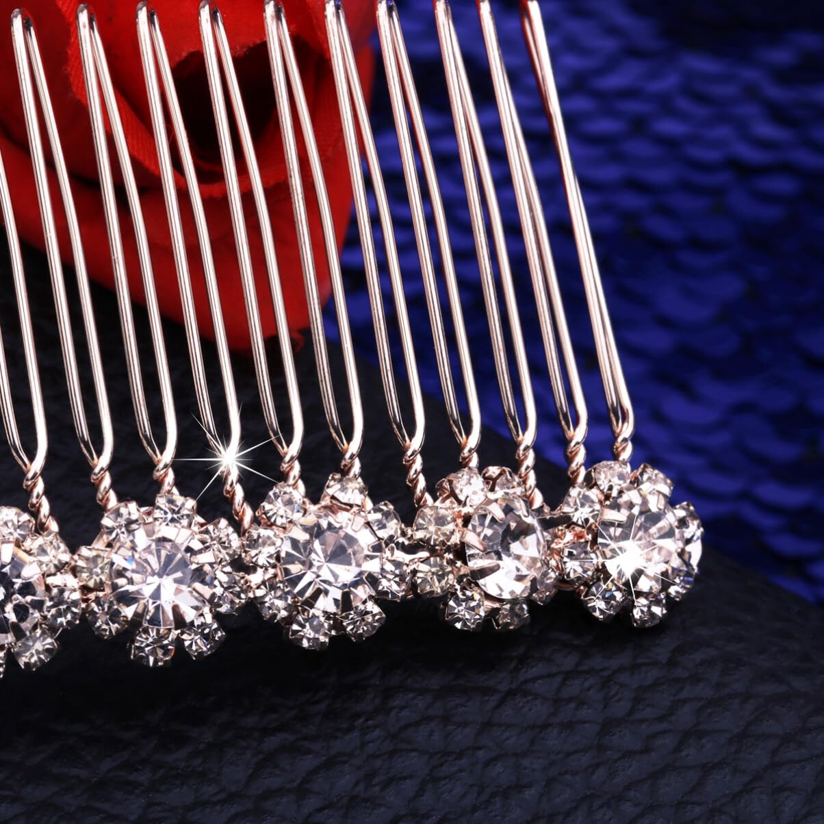 Peines de horquilla de 8 flores con diamantes de imitación de cristal, horquillas para el cabello, pinzas para el cabello para mujer, tocado de boda