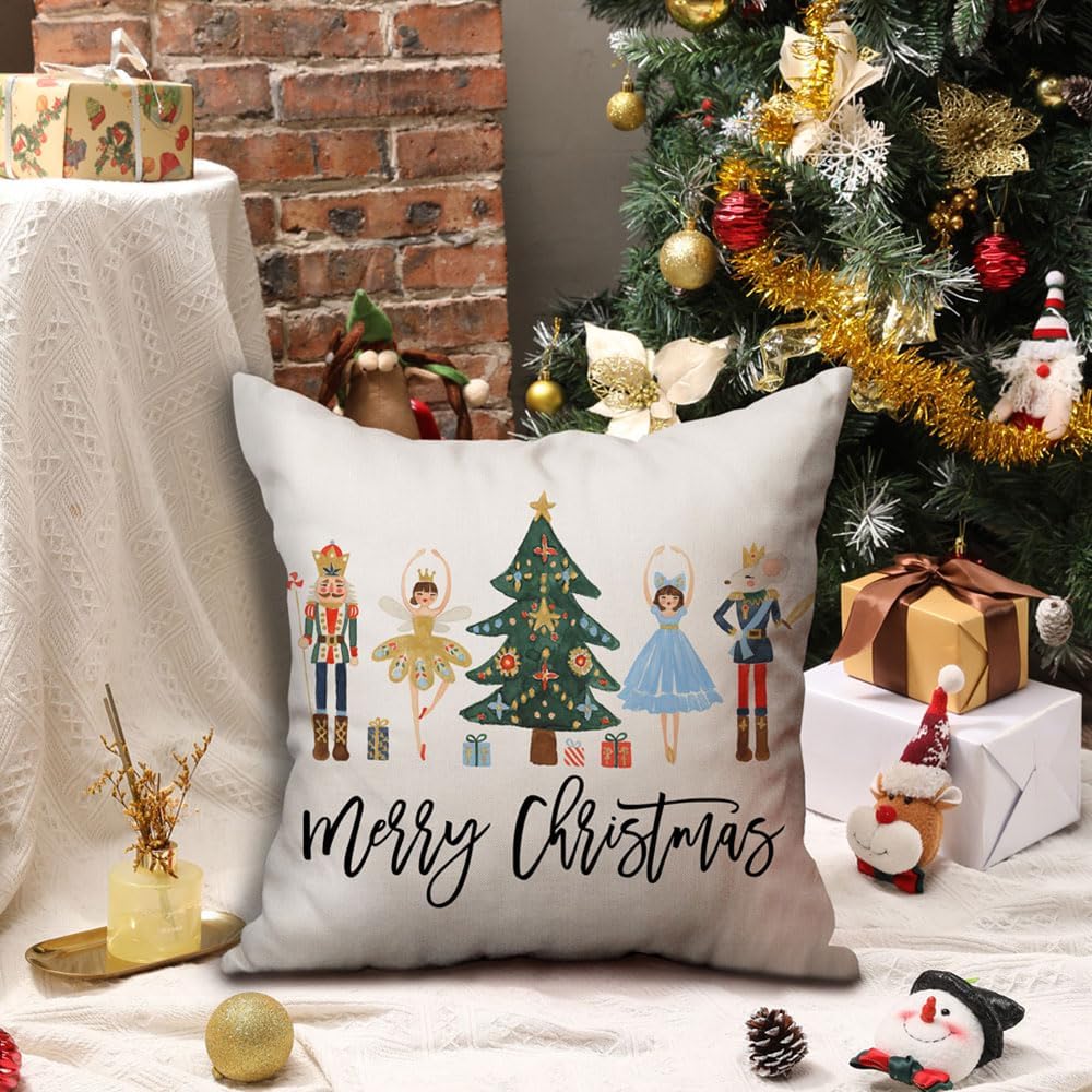 Juego de 2 fundas de almohada de 18 x 18 pulgadas, diseño de cascanueces de Navidad, decoración navideña de invierno, vacaciones, decoración para