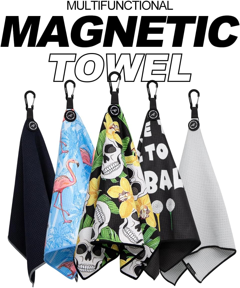 Aliennana Toalla de golf magnética, diseño de gofre de microfibra con clip, imán de fuerza industrial para un fuerte agarre a bolsas de golf,
