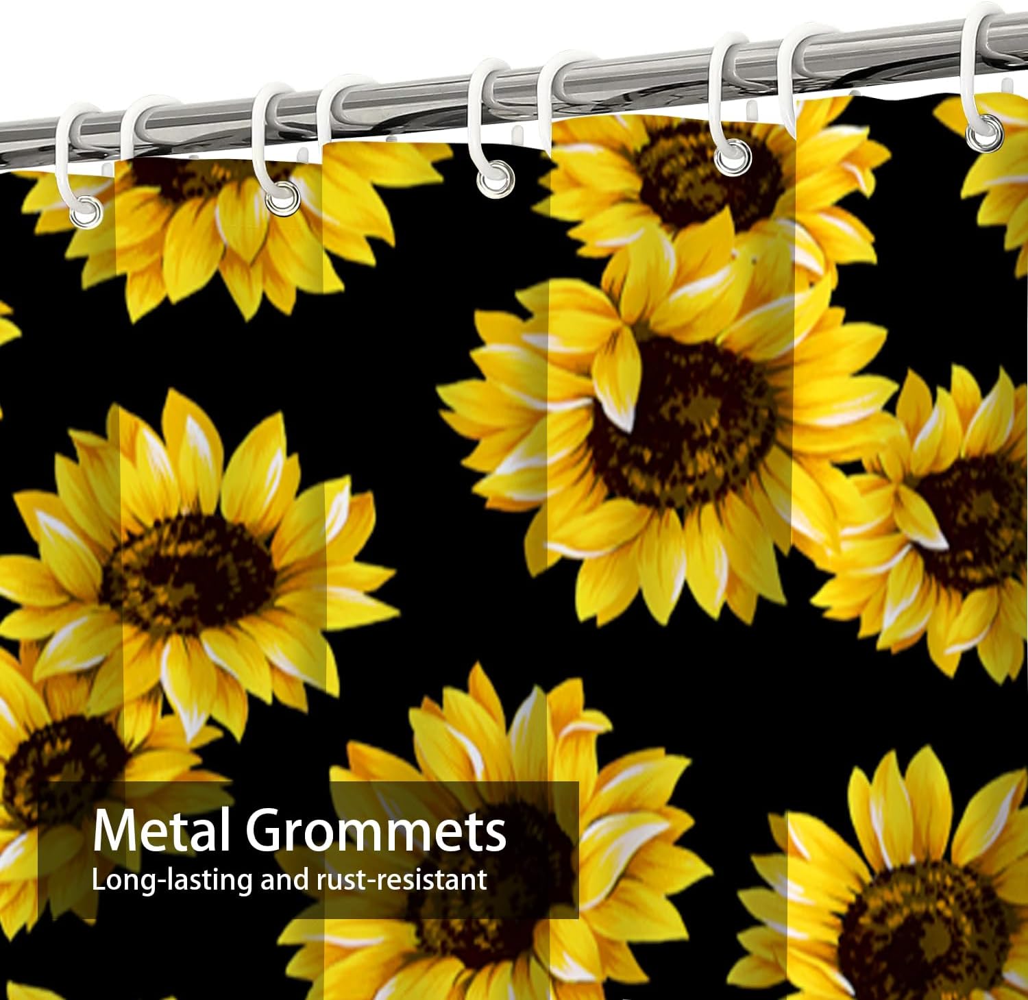 GALMAXS7 Cortina de ducha de girasol para baño con 12 ganchos, diseño floral botánico impermeable, decoración decorativa de baño, 72 x 72 pulgadas