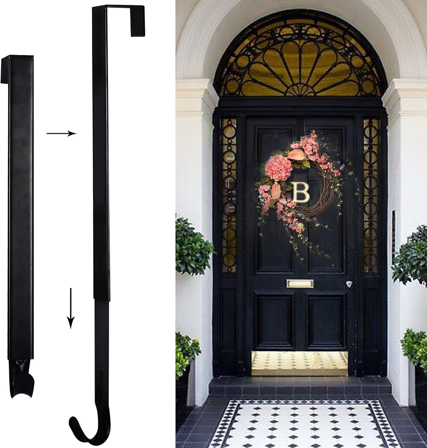 styleonme Ganchos para corona, colgador telescópico de puerta de corona de 15 a 25 pulgadas, para Halloween, Navidad, Pascua, colgador de corona de