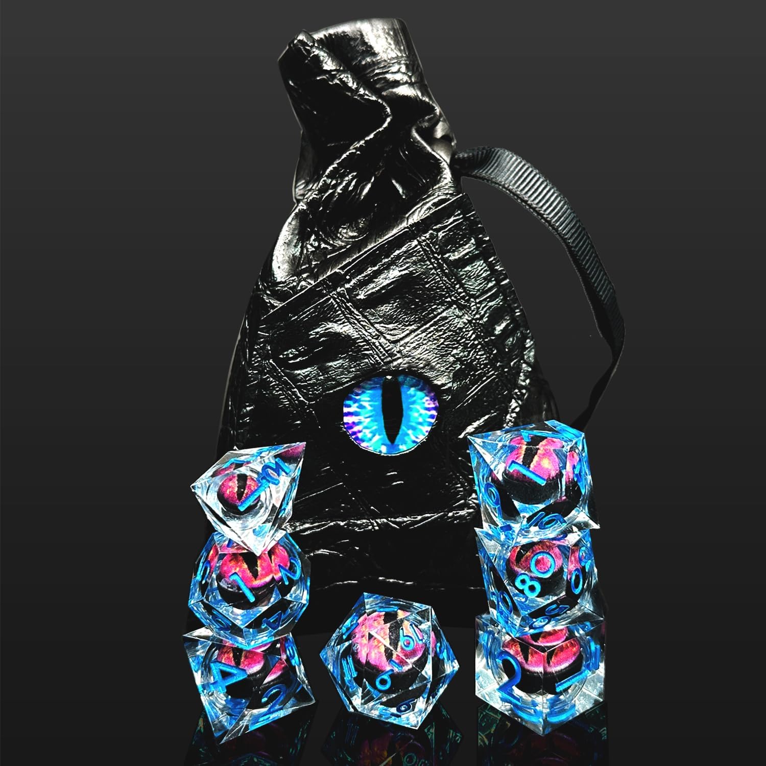 HAOMEJA D&D – Juego de dados de resina para DND, 7 piezas de resina de borde afilado, núcleo líquido, juego de rol con bolsa de dados de ojo de