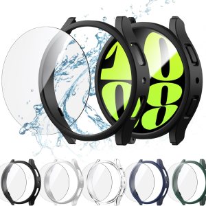 Paquete de 5+5 fundas protectoras de pantalla para Galaxy Watch 6 de 1.575 pulgadas, cubierta protectora de policarbonato duro con vidrio templado Paquete de 5+5 fundas protectoras de pantalla para Galaxy Watch 6 de 1.575 pulgadas, cubierta protectora de policarbonato duro con vidrio templado