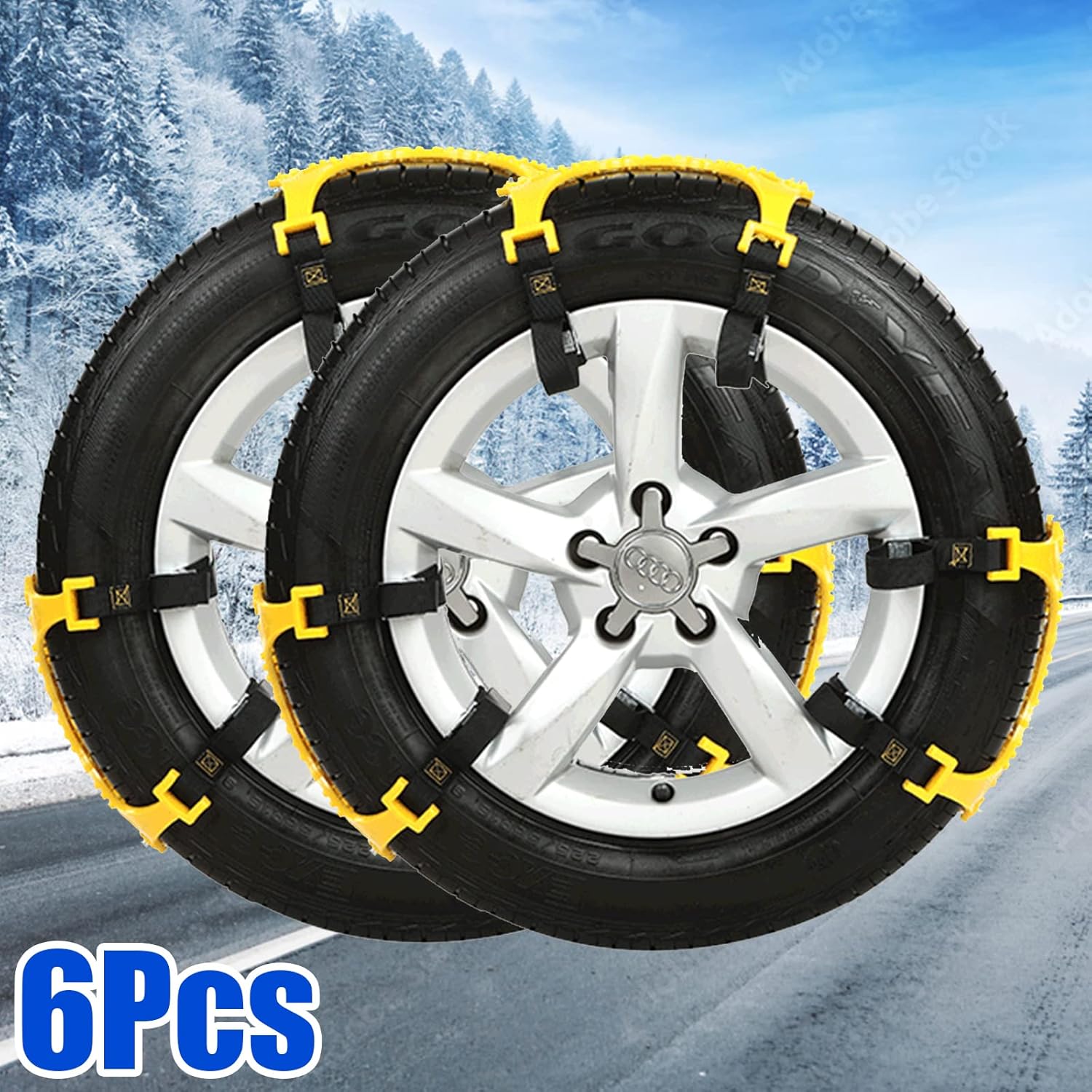 6 cadenas de nieve invisibles para coche, antideslizantes, para neumáticos de barro, cinturón antideslizante para cocheSUVcamión, hebilla para todas