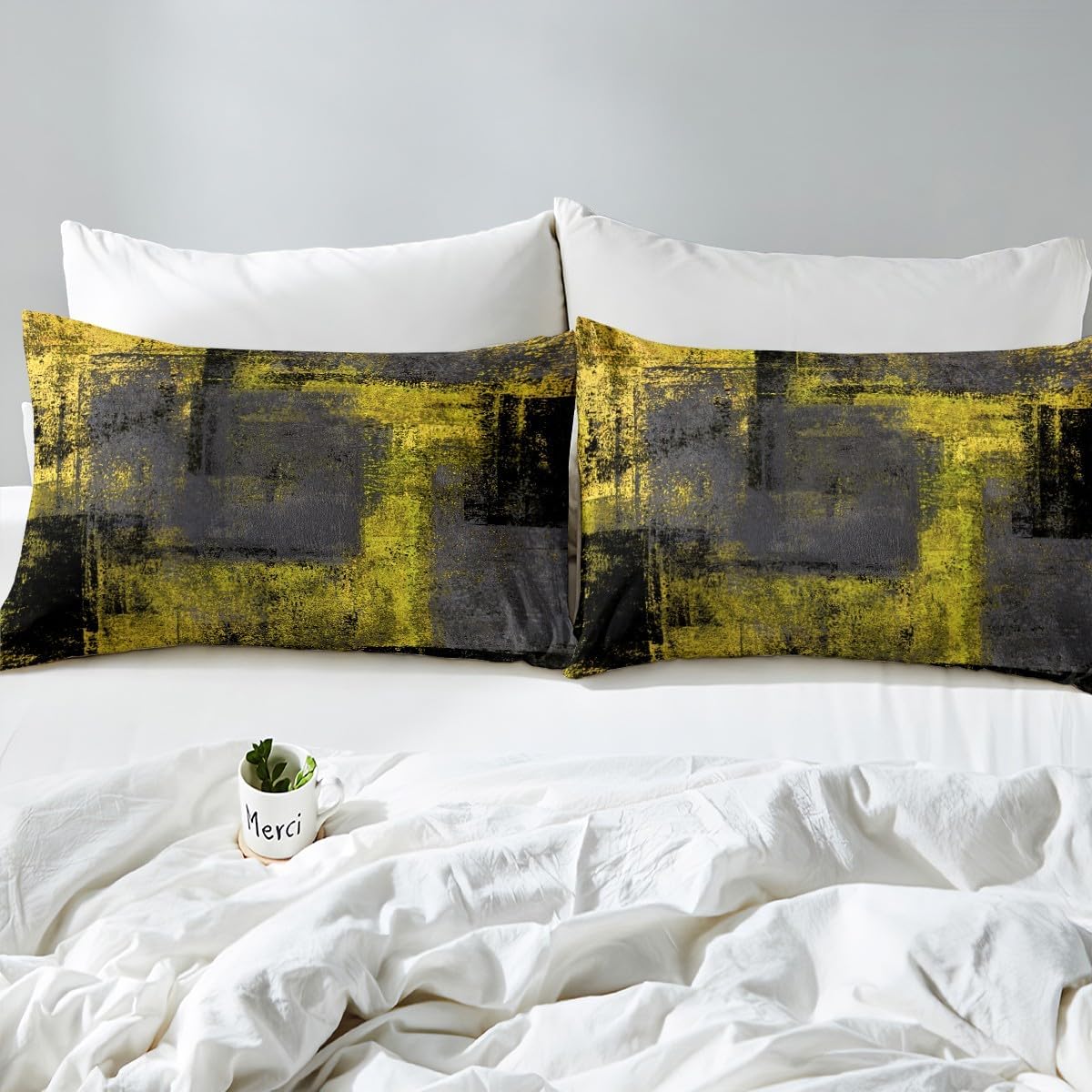 Erosebridal Juego de funda de edredón para niños, tamaño King, color amarillo, negro, gris oscuro, gris, juego de ropa de cama estética para niños y