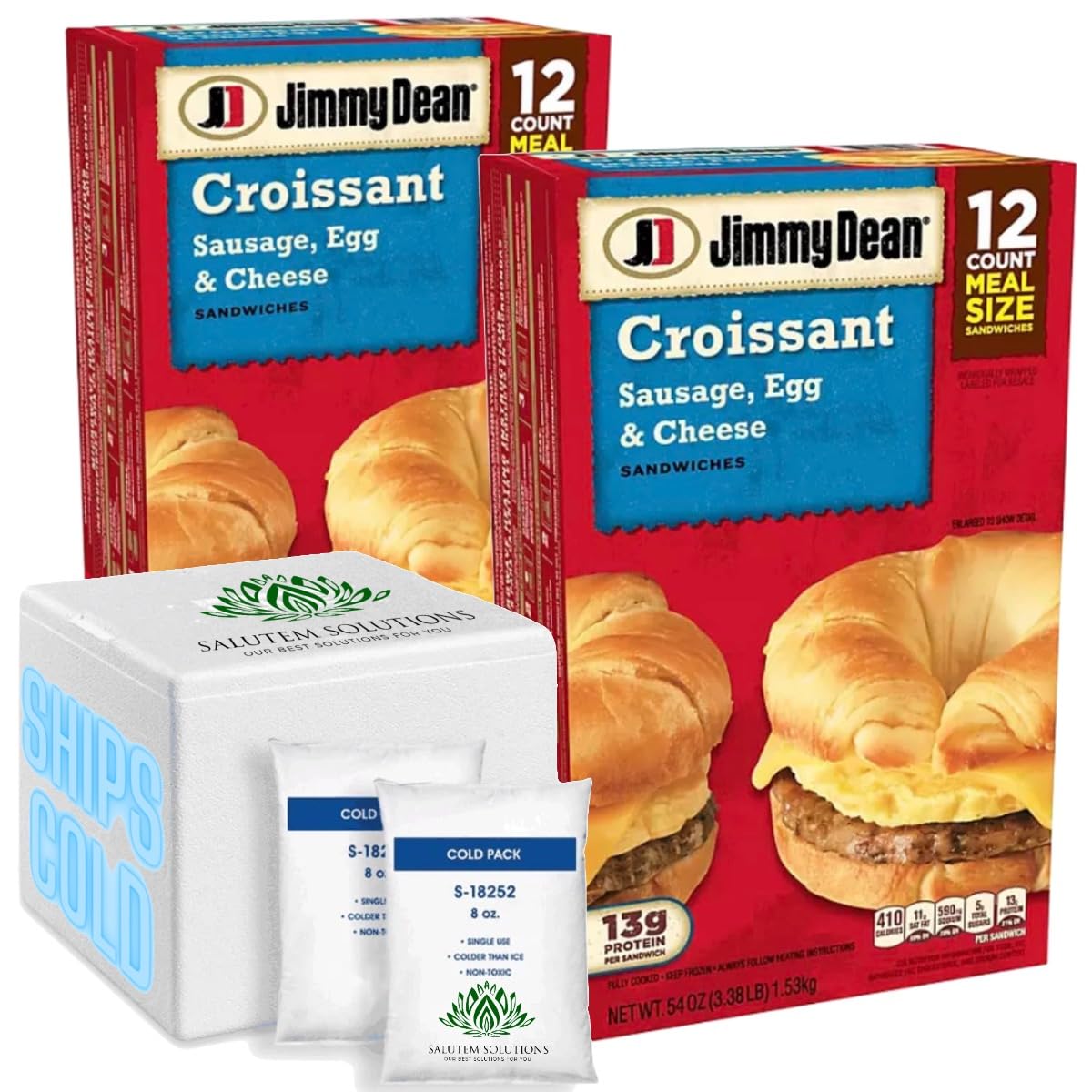 Salutem Vita – Sándwich de croissant de huevo y queso de salchicha Jimmy Dean, 3.375 libras, (12 piezas cada caja) – Paquete de 2