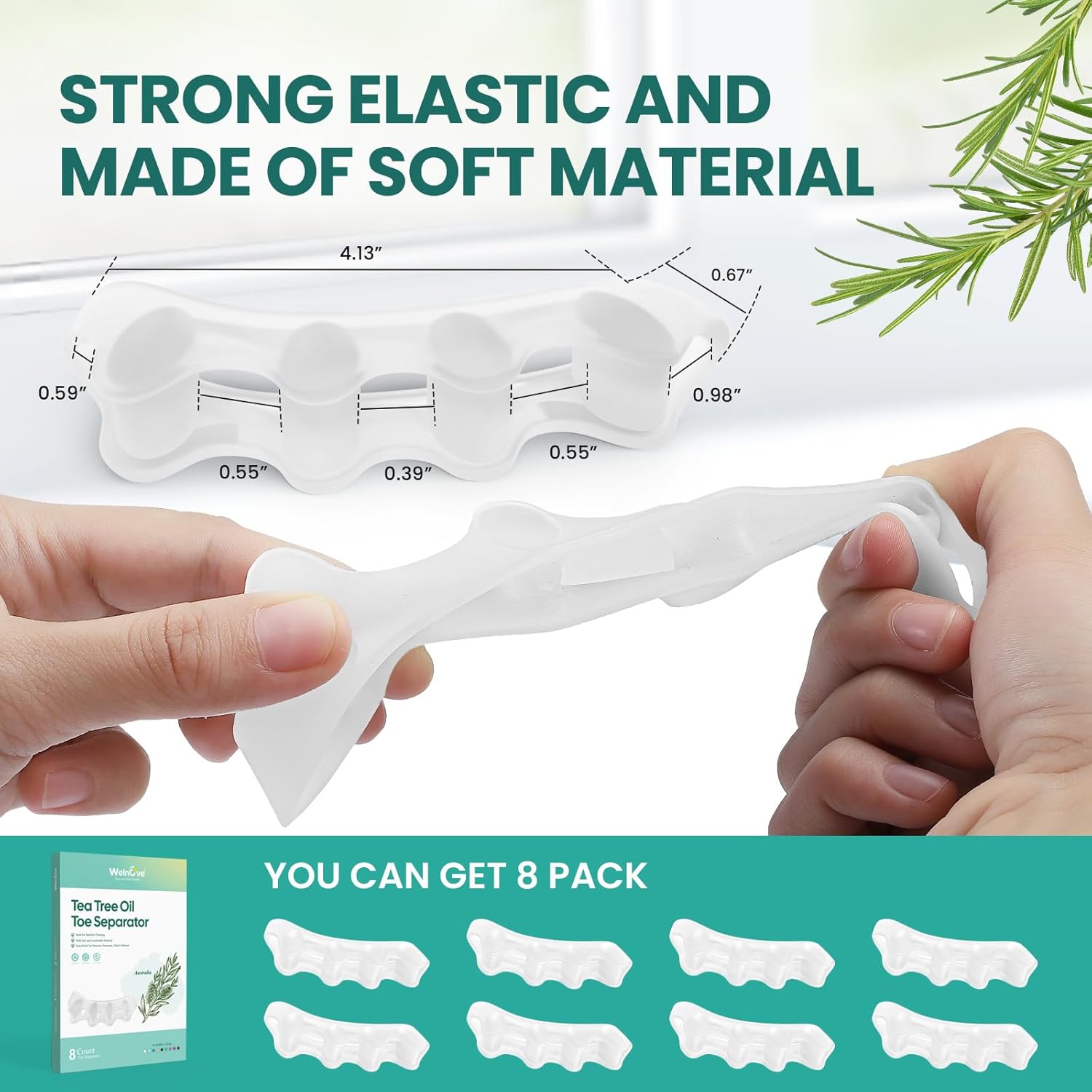 Welnove Corrector de juanetes espaciador de dedos  8 piezas de aceite de árbol de té con infusión de gel para restaurar dedos en martillo,