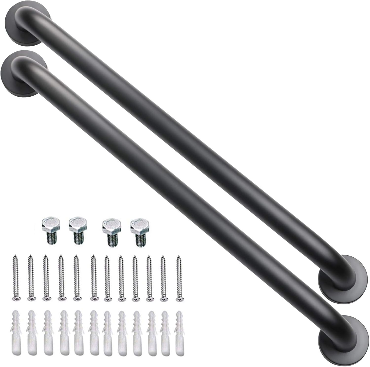Paquete de 2 barras de agarre negras para ducha de 24 pulgadas, mango de acero inoxidable para baño, barra de equilibrio de ducha de baño, soporte