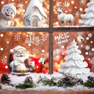 Adhesivos de ventana de Navidad, calcomanías de ventana de Navidad 3D, color blanco, de doble cara para decoración de ventanas de Navidad (8 hojas) Adhesivos de ventana de Navidad, calcomanías de ventana de Navidad 3D, color blanco, de doble cara para decoración de ventanas de Navidad (8 hojas)