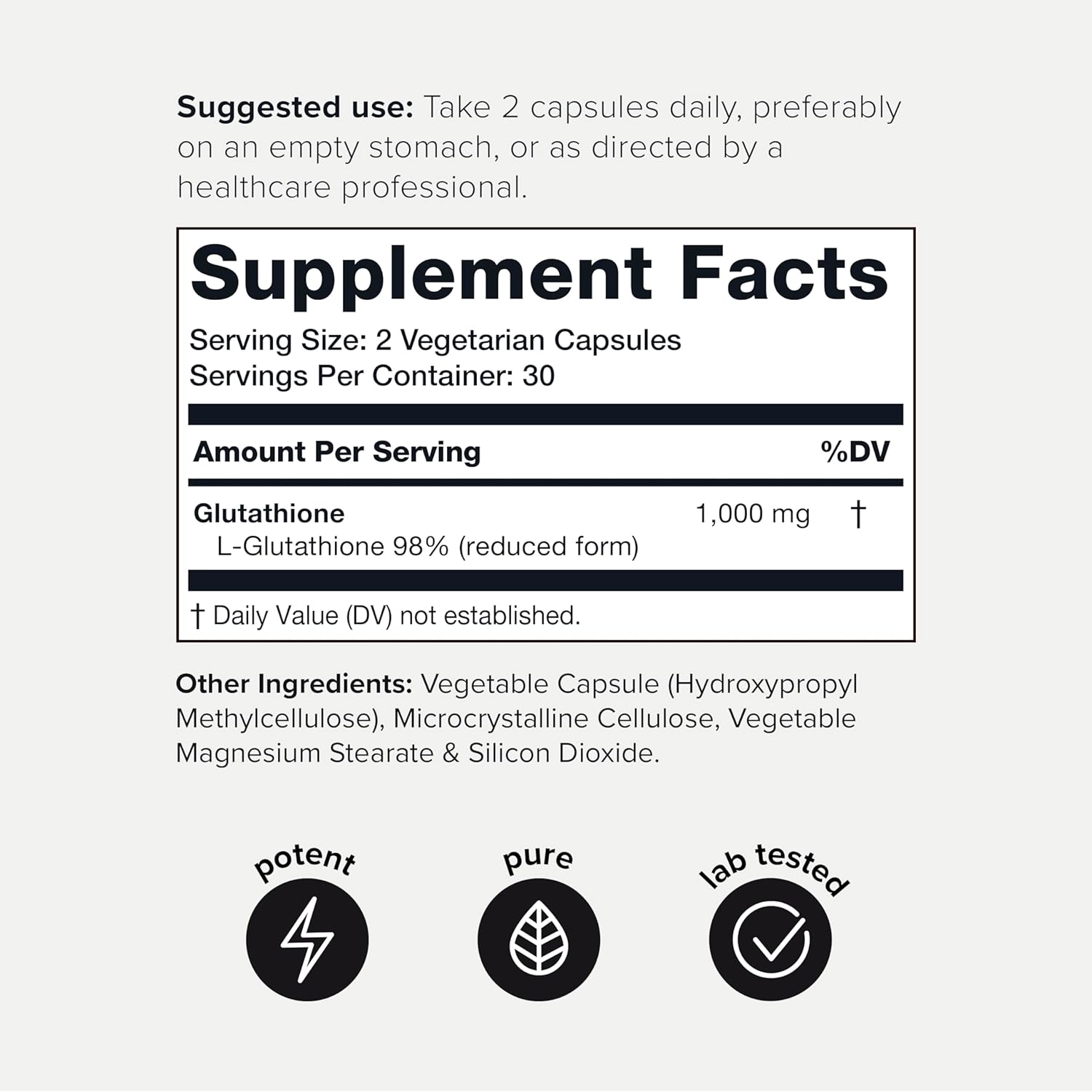 Suplemento de glutatión de ultra alta resistencia, fórmula concentrada de glutatión reducida de 1000 mg – 98% altamente purificado y biodisponible –