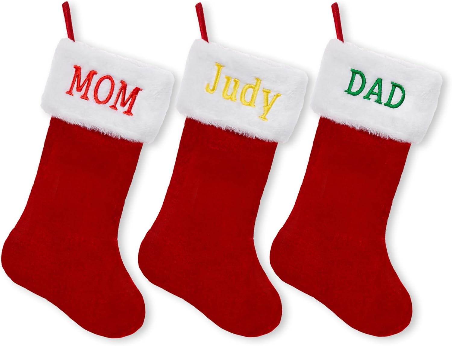 Medias de Navidad personalizadas, medias de Navidad con nombre personalizado, terciopelo rojo con puño de felpa suave blanca para niños, calcetín de