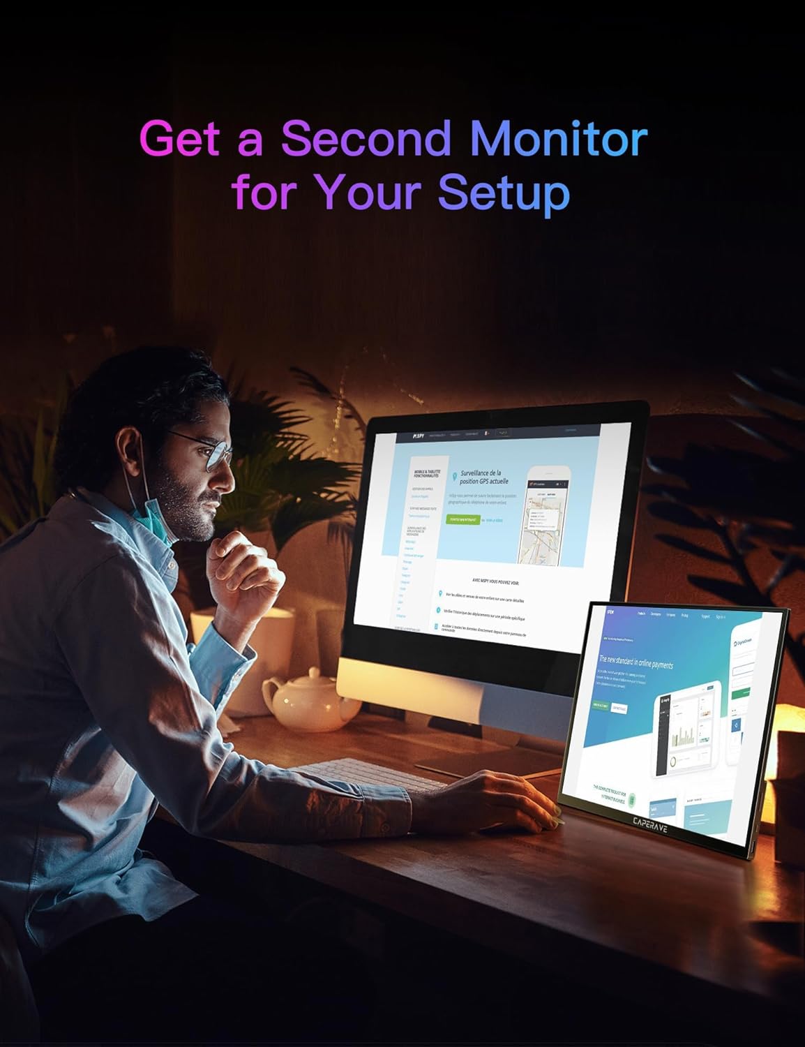 CAPERAVE Monitor portátil para laptop, monitor de viaje FHD de 15.6 pulgadas 1080P con soporte y altavoz, segundo monitor USB C HDMI, pantalla