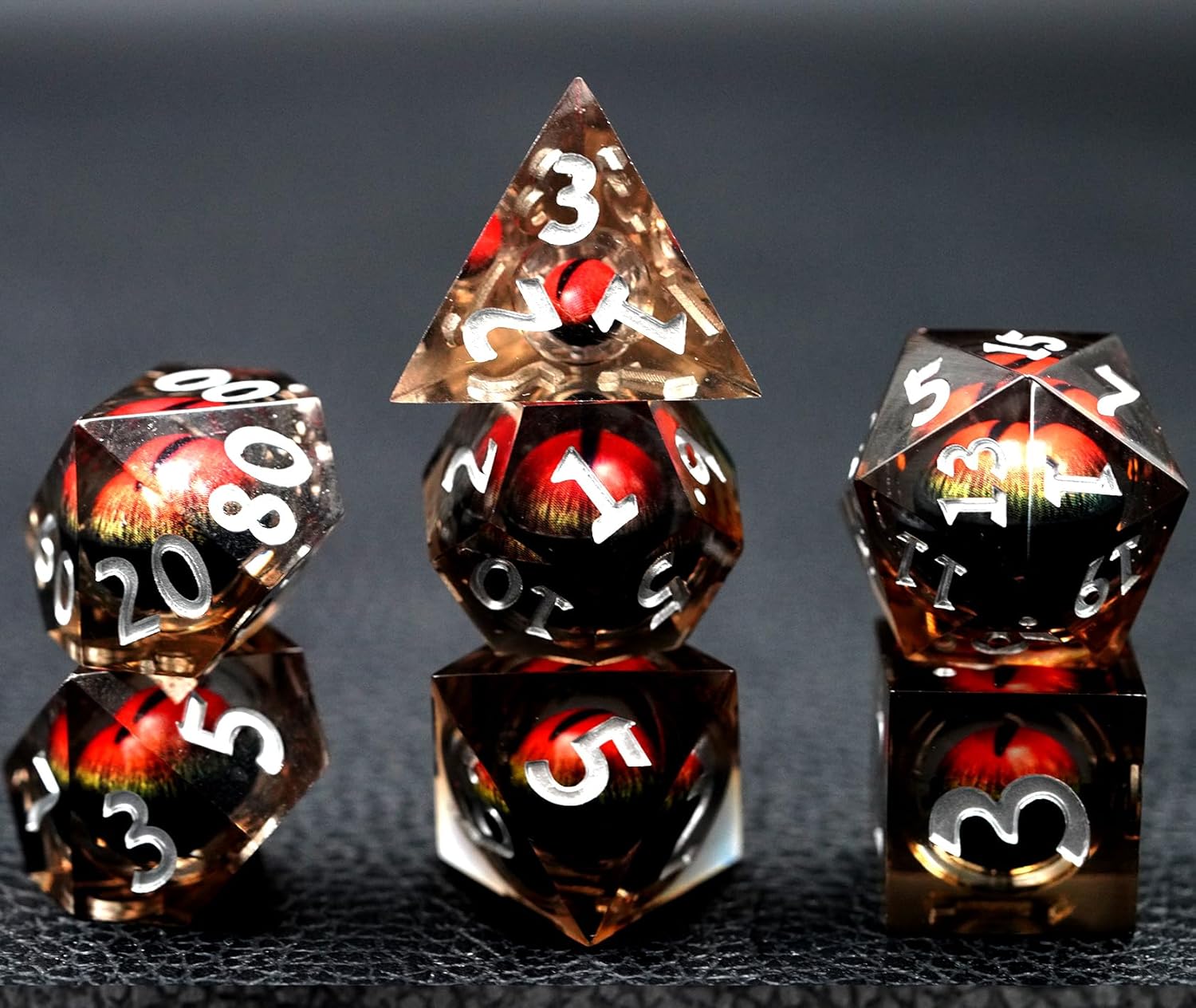 Juego de dados de ojo de dragón, dados DND de resina con caja, juego de dados poliédricos de borde afilado para juegos de rol de Calabozos y Dragones
