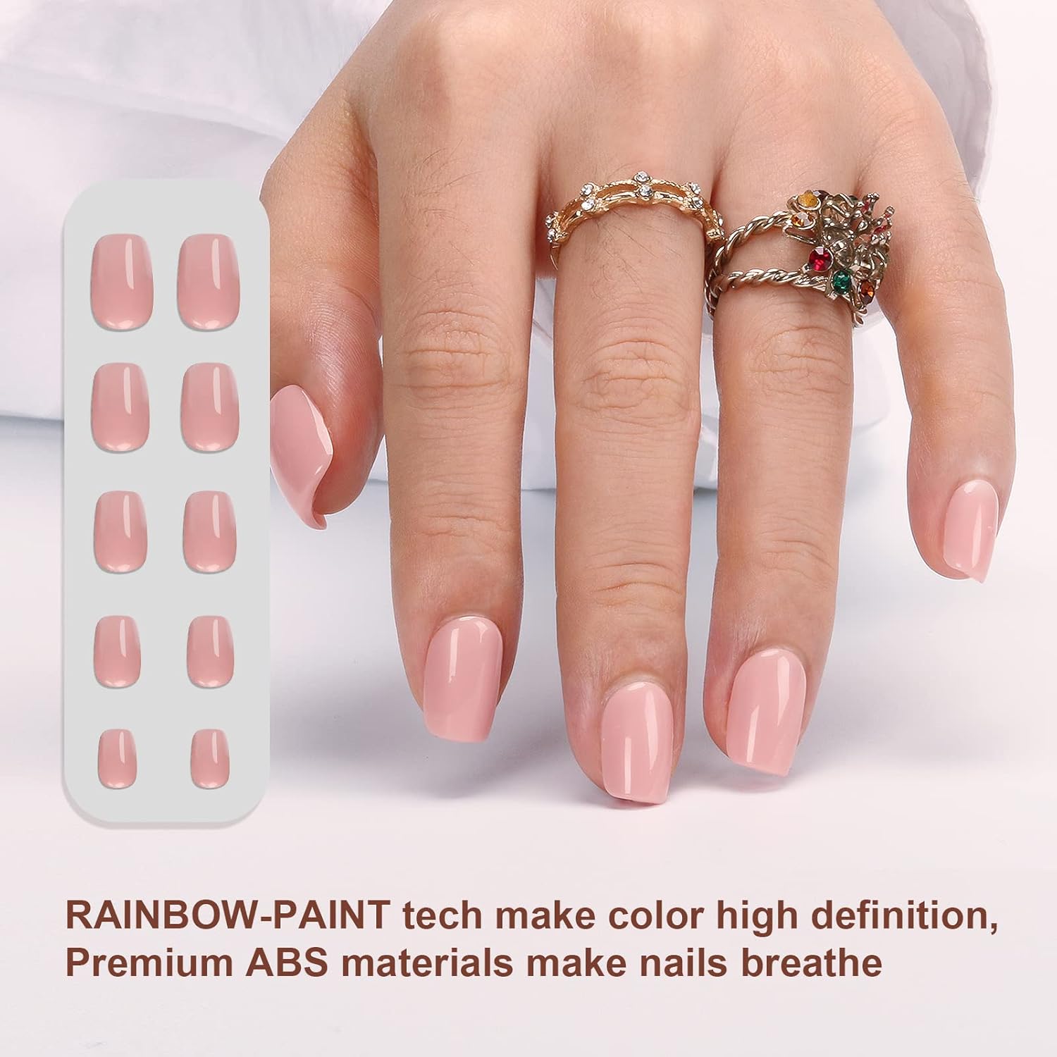 Polychrome&air Uñas postizas cortas Squoval ABS de ajuste natural con pegamento de gelatina, uñas postizas reutilizables para mujer y niña, uñas