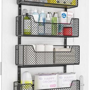 Organizador ajustable sobre la puerta, almacenamiento de puerta colgante con 4 cestas de metal y soporte de pared de bolsillo de PVC, fuerte soporte Organizador ajustable sobre la puerta, almacenamiento de puerta colgante con 4 cestas de metal y soporte de pared de bolsillo de PVC, fuerte soporte
