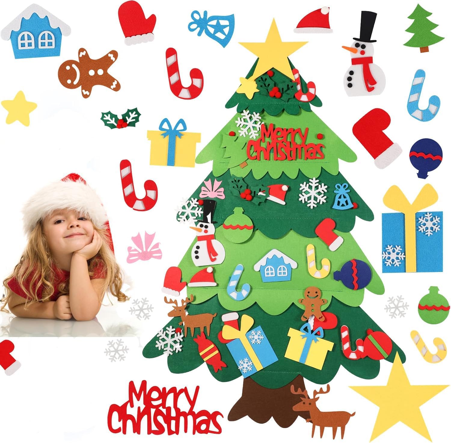 YIKSORE Árbol de Navidad de fieltro para bricolaje, árbol de Navidad Montessori para niños pequeños, juegos de árboles de Navidad interactivos con