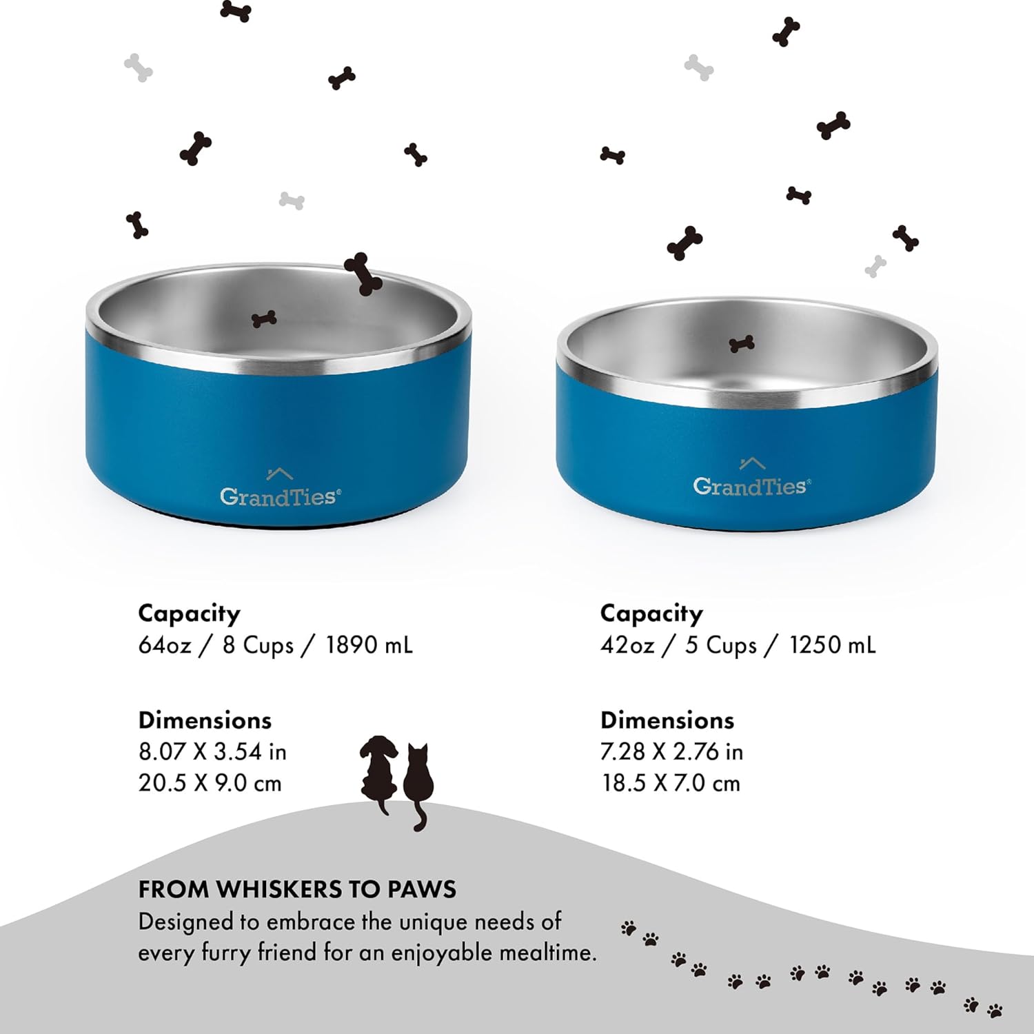 GrandTies Cuenco de acero inoxidable para perros  Cuenco reutilizable grabado sin BPA con aislamiento para gatos y perros  Cuenco grande y