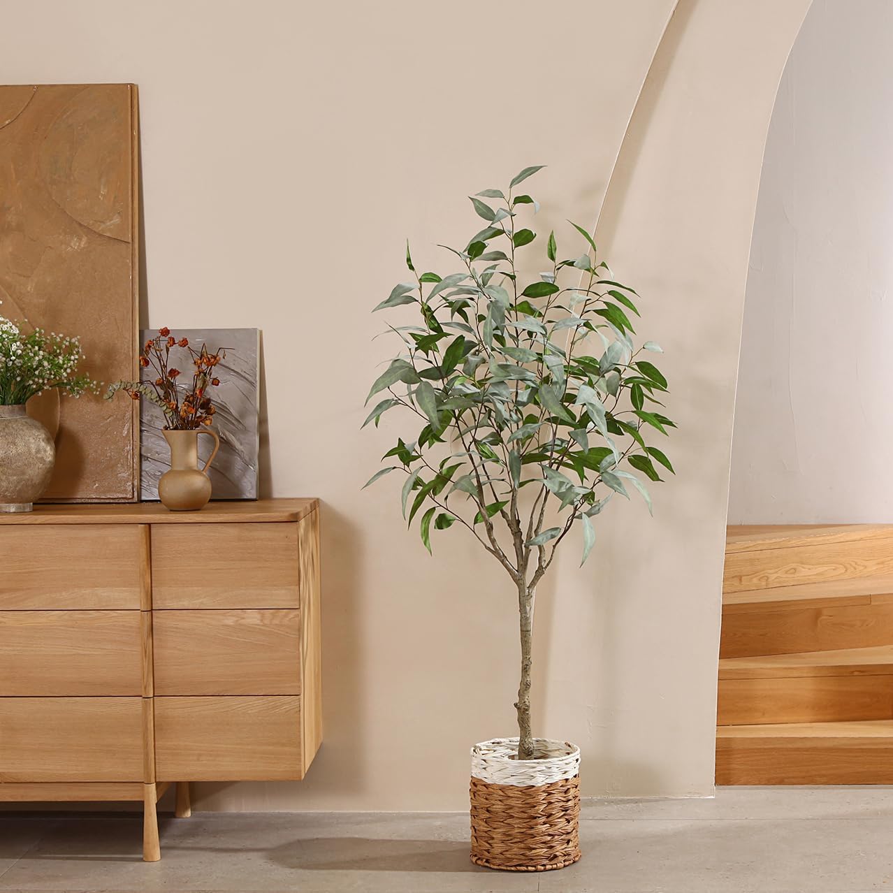 Árbol de eucalipto artificial de 5 pies de alto, plantas de eucalipto artificiales grandes, plantas de seda artificial para decoración del hogar,