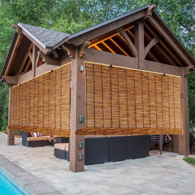 Persianas enrollables de caña para exteriores, cortinas de bambú, persianas de bambú con levantador, persianas enrollables romanas para patio,