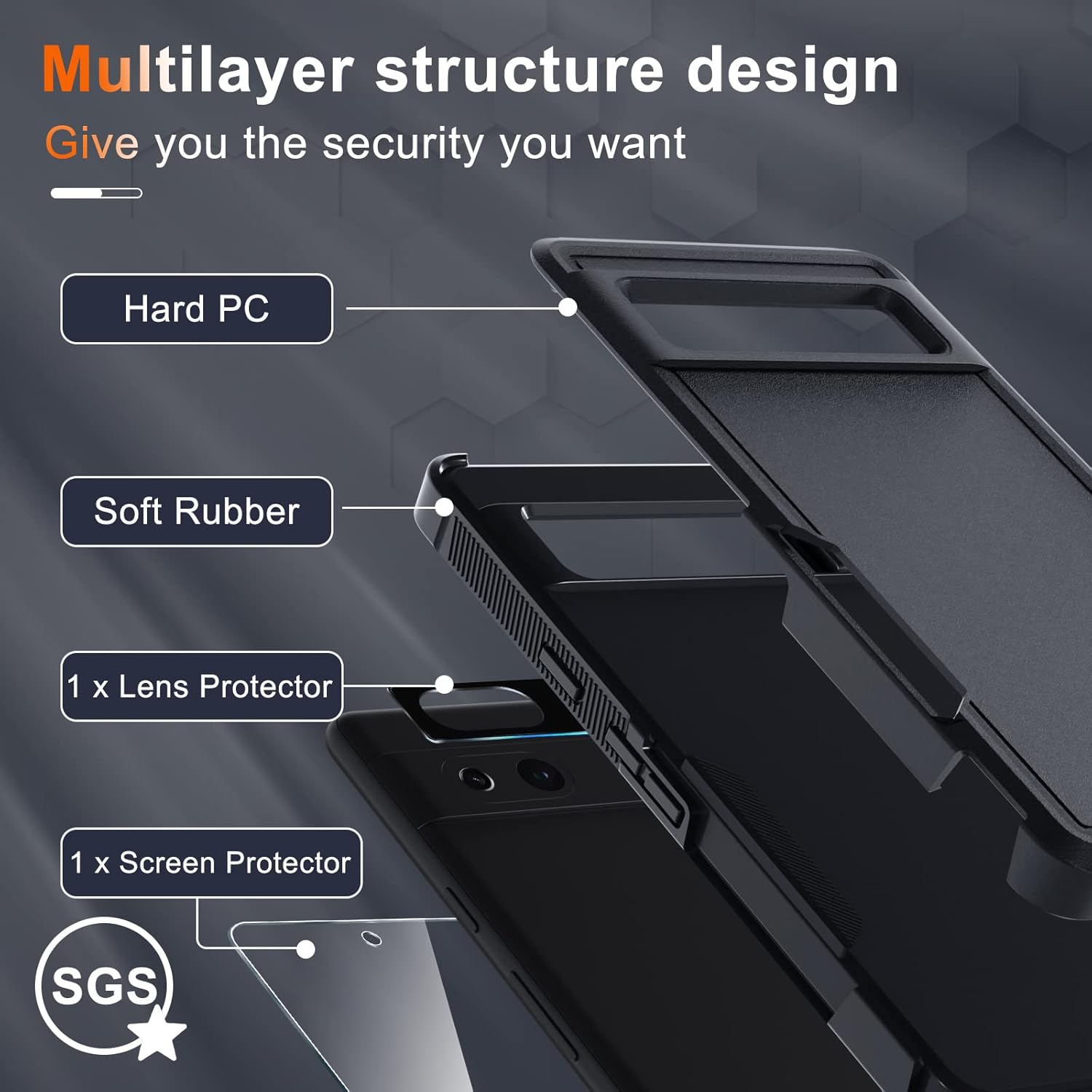 Funda para Google Pixel 7A, cuerpo completo, resistente, a prueba de golpes, con correa de cordón, protector de pantalla de vidrio templado y