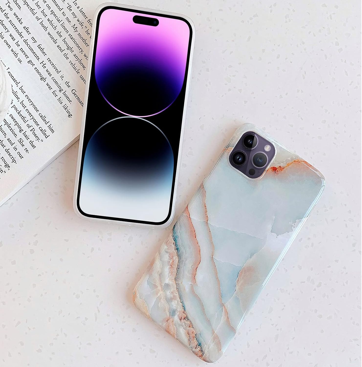 J.west Funda compatible con iPhone 14 Pro de 6.1 pulgadas, diseño de mármol gris, patrón de piedra, ultra delgada, flexible, parachoques suave, goma