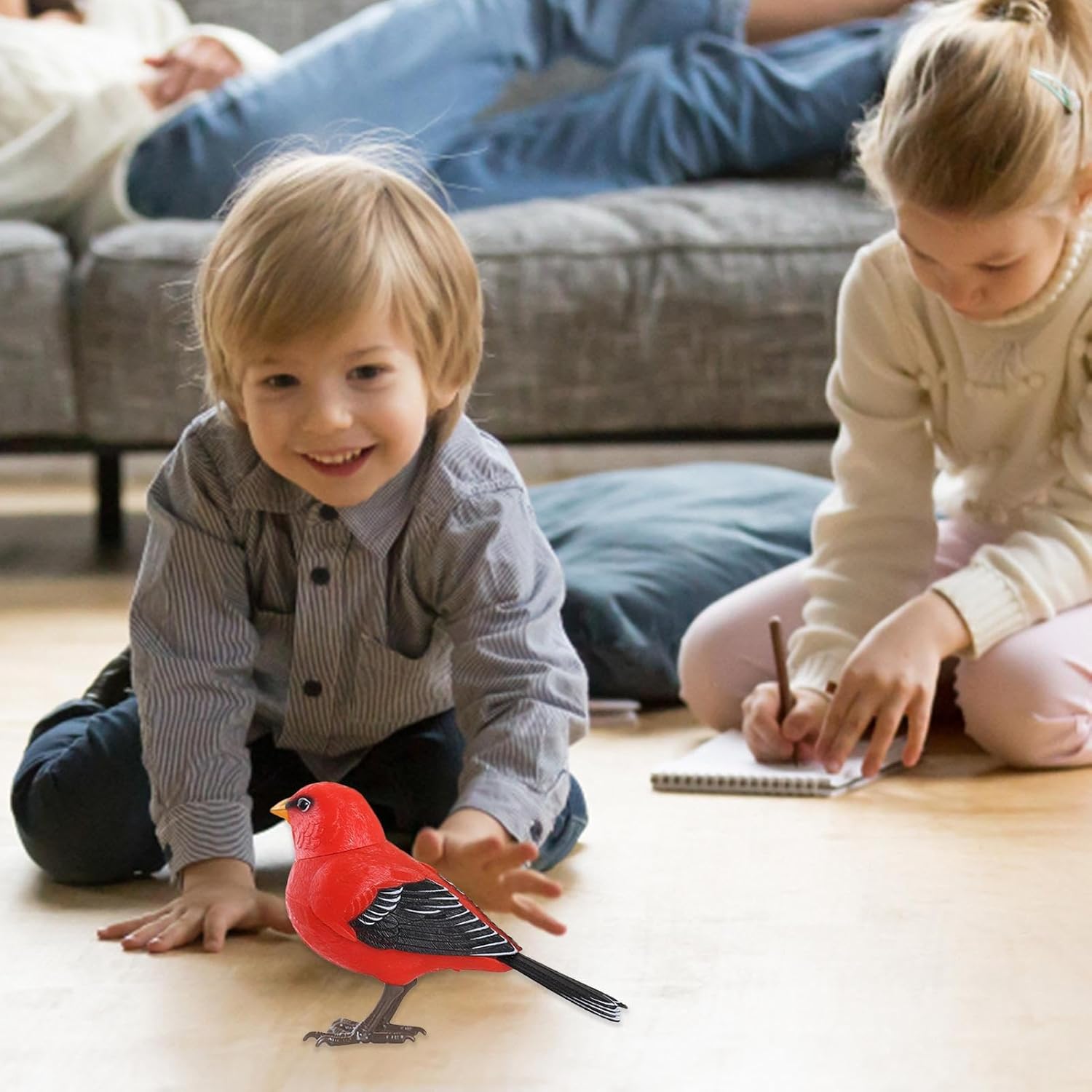 Juguete eléctrico de pájaro que canta y canto y canta, lindo juguete interactivo y decoración, movimiento y sonido activado, funciona con pilas,