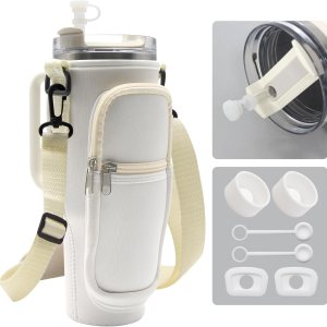 Bolsa de transporte para botellas de agua Stanley de 40 onzas, accesorios para vasos, botella de agua de neopreno con correa y paquete de 2 tapones Bolsa de transporte para botellas de agua Stanley de 40 onzas, accesorios para vasos, botella de agua de neopreno con correa y paquete de 2 tapones