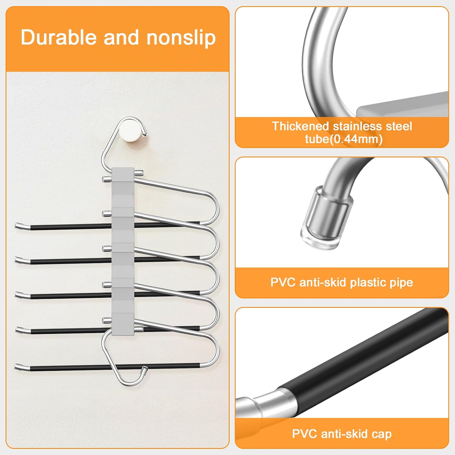 Loretoy Paquete de 4 perchas para pantalones que ahorran espacio, estante multifuncional antideslizante para pantalones, tubo de acero inoxidable