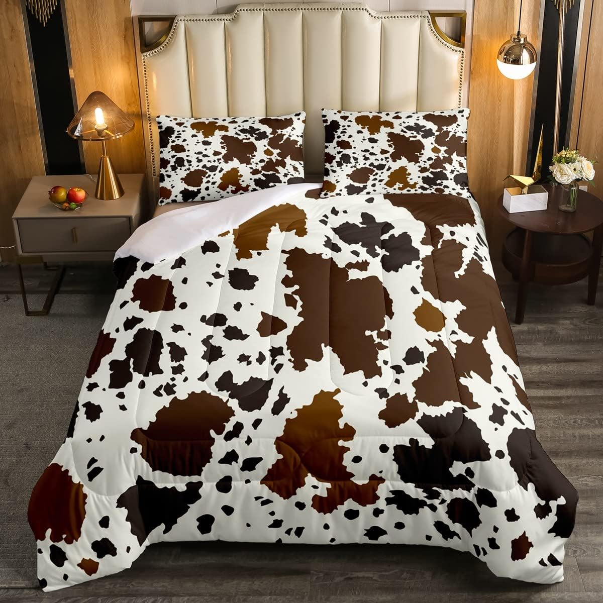 Juego de edredón de piel de vaca, edredón de plumón con estampado de vaca, juegos de ropa de cama de teñido anudado negro y marrón para niños y