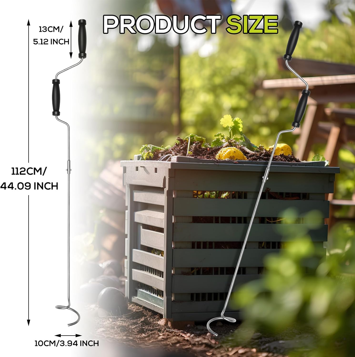 Aireador de compost, volteador de abono y herramienta de mezcla, herramienta aireadora de compost de acero inoxidable, herramienta de aireación de
