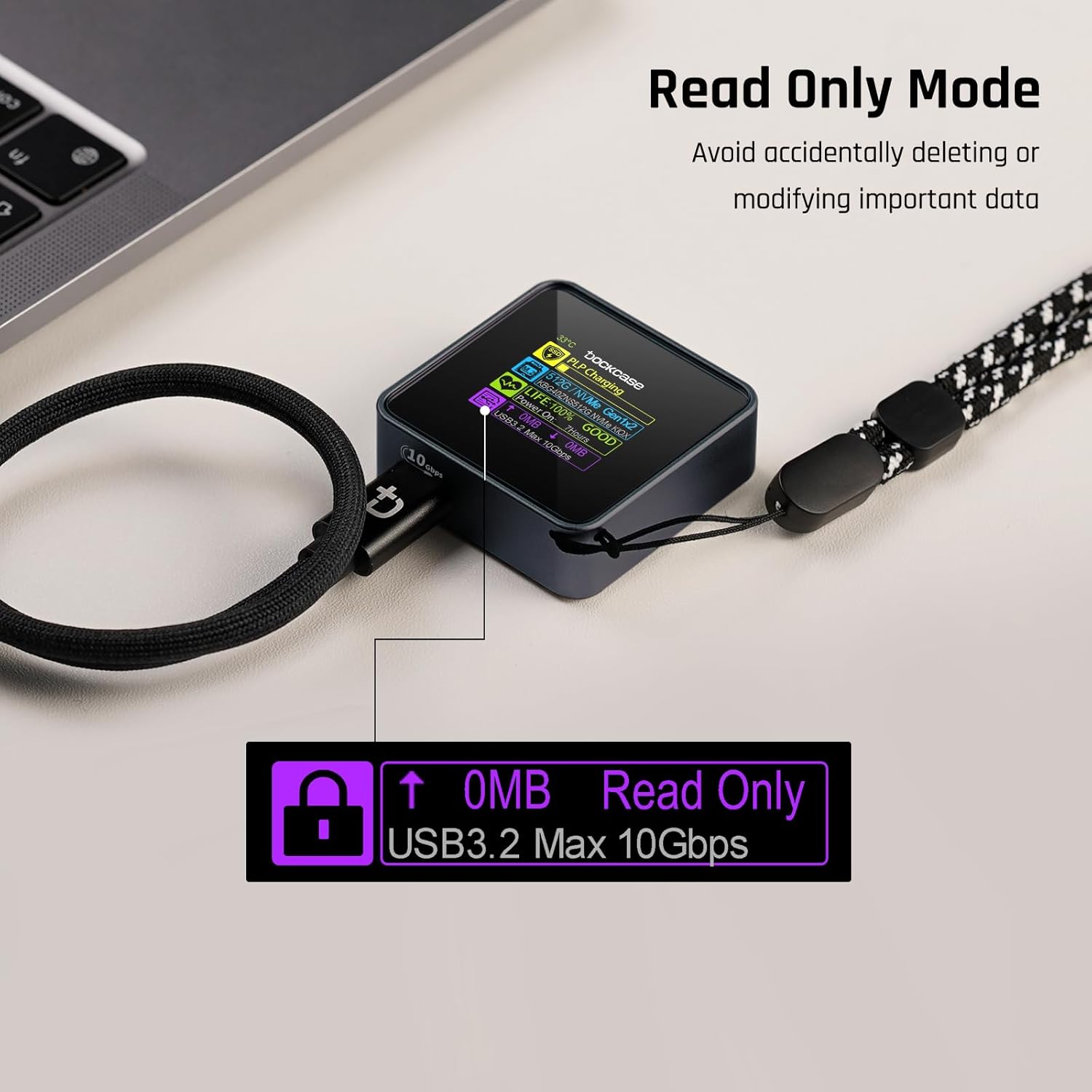 DOCKCASE Pocket M.2 2230 NVMe SSD, compatible con PLP 3s evita la pérdida de datos de escritura, USB 3.2 Gen 2 Tipo-C (10 Gbps), compatible con NVMe