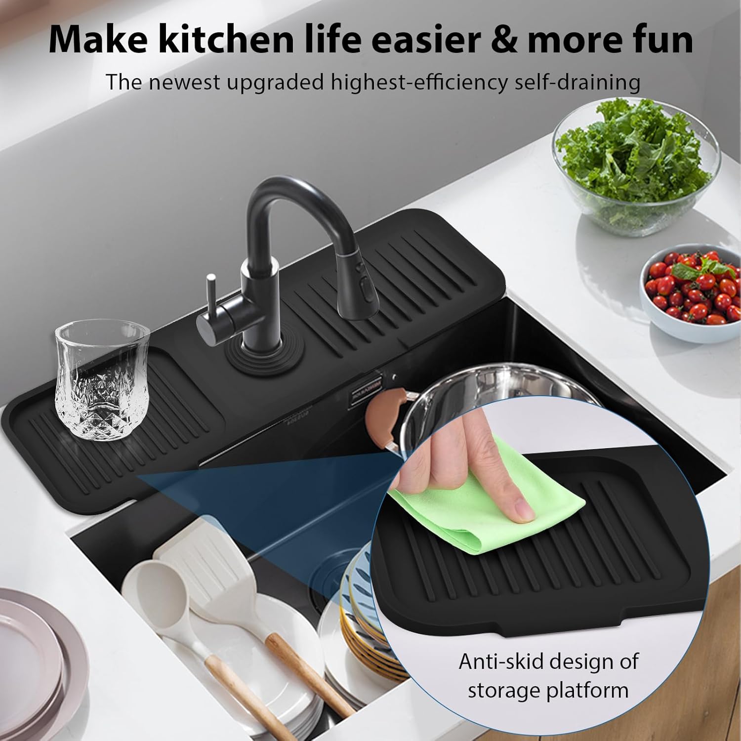 Protector contra salpicaduras para fregadero de cocina, bandeja de silicona para atrapa goteo, soporte de esponja de cocina, tapete protector