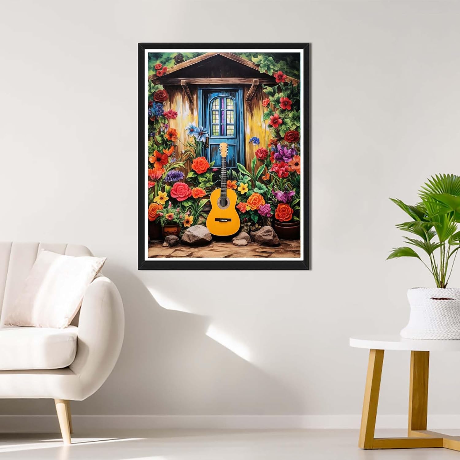Rovepic – Kit de pintura de diamantes 5D para guitarra redonda de taladro completo, pintura de bricolaje con diamantes, flor de cristal, diamantes