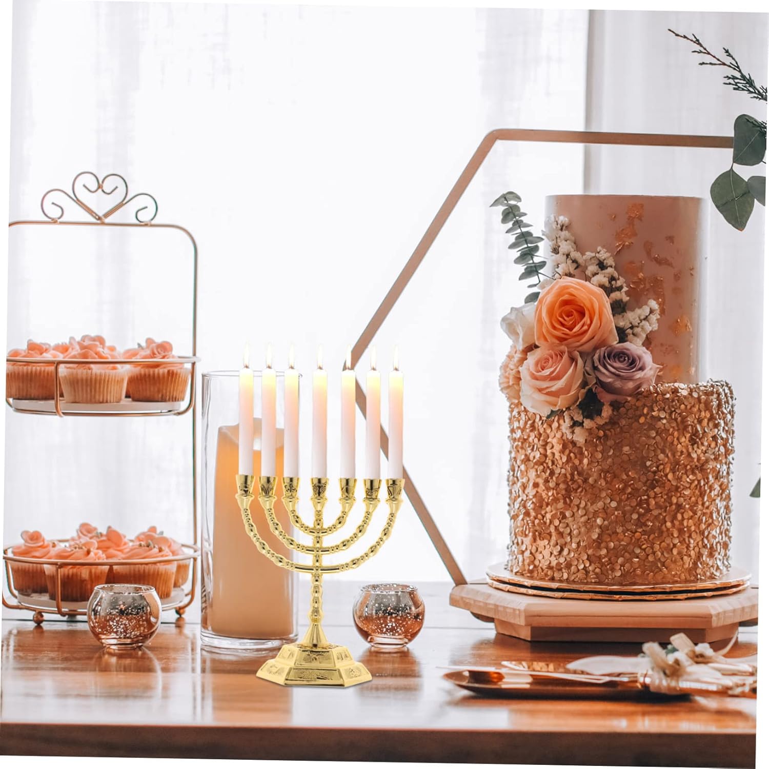 IMIKEYA 7 decoraciones de mesa, decoración de mesa de comedor, decoración de mesa de comedor, menorá de siete ramas, 12 tribus de Israel, portavelas