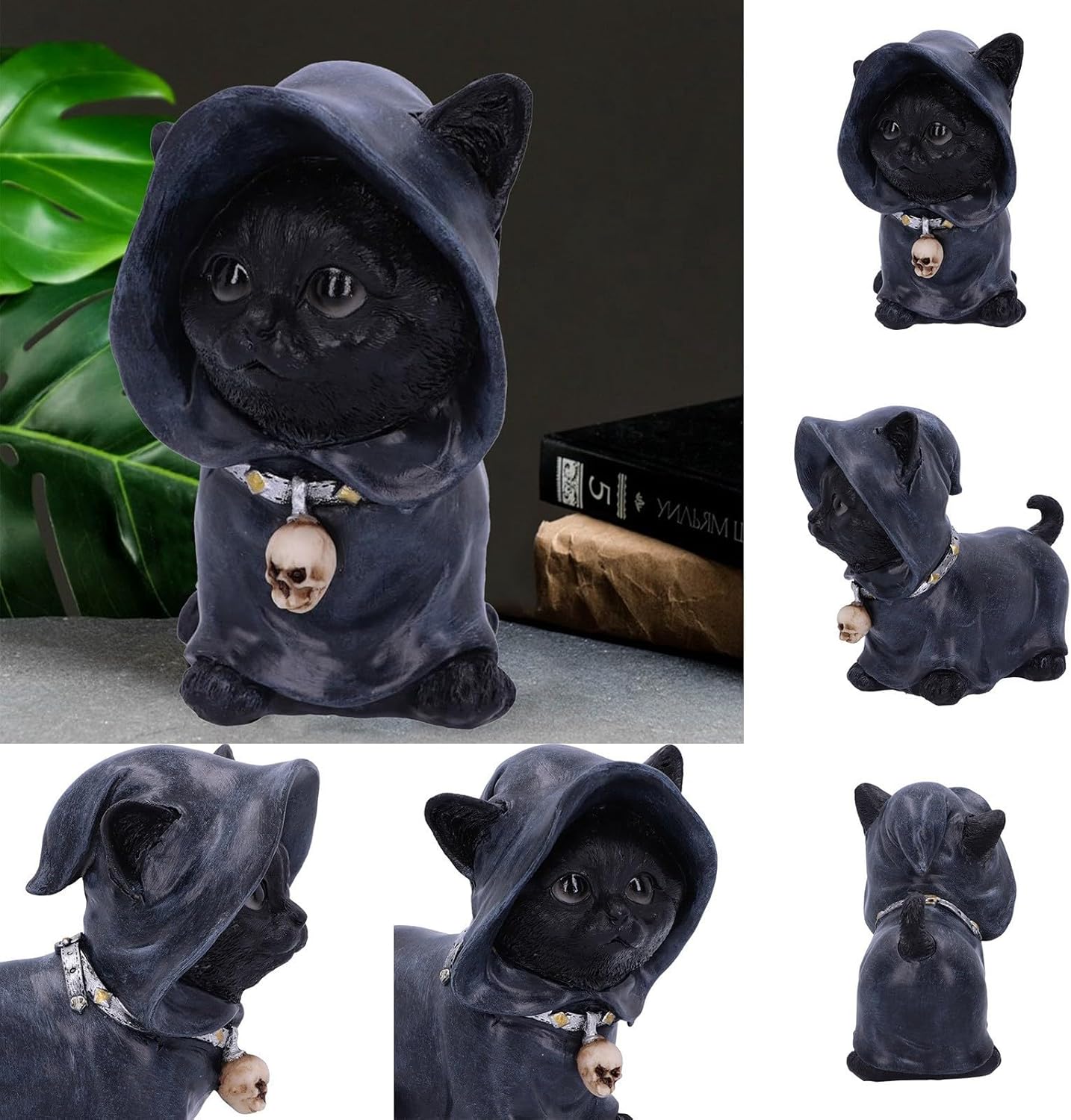 Adorno de gato mágico divertido de Halloween, adorno de resina para manualidades, decoración del hogar, decoración de escritorio, escultura facial