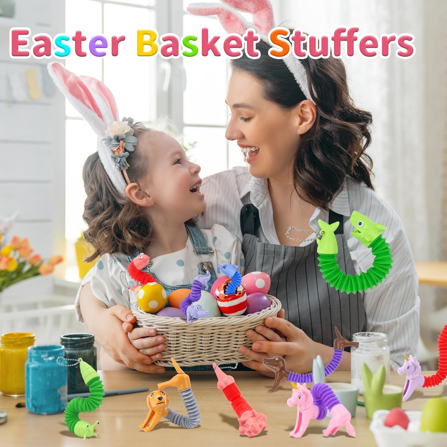 Tubos de animales Fidget Toys, rellenos de cesta de Pascua para niños pequeños, paquete de 10 tubos sensoriales para niños pequeños, juguetes para