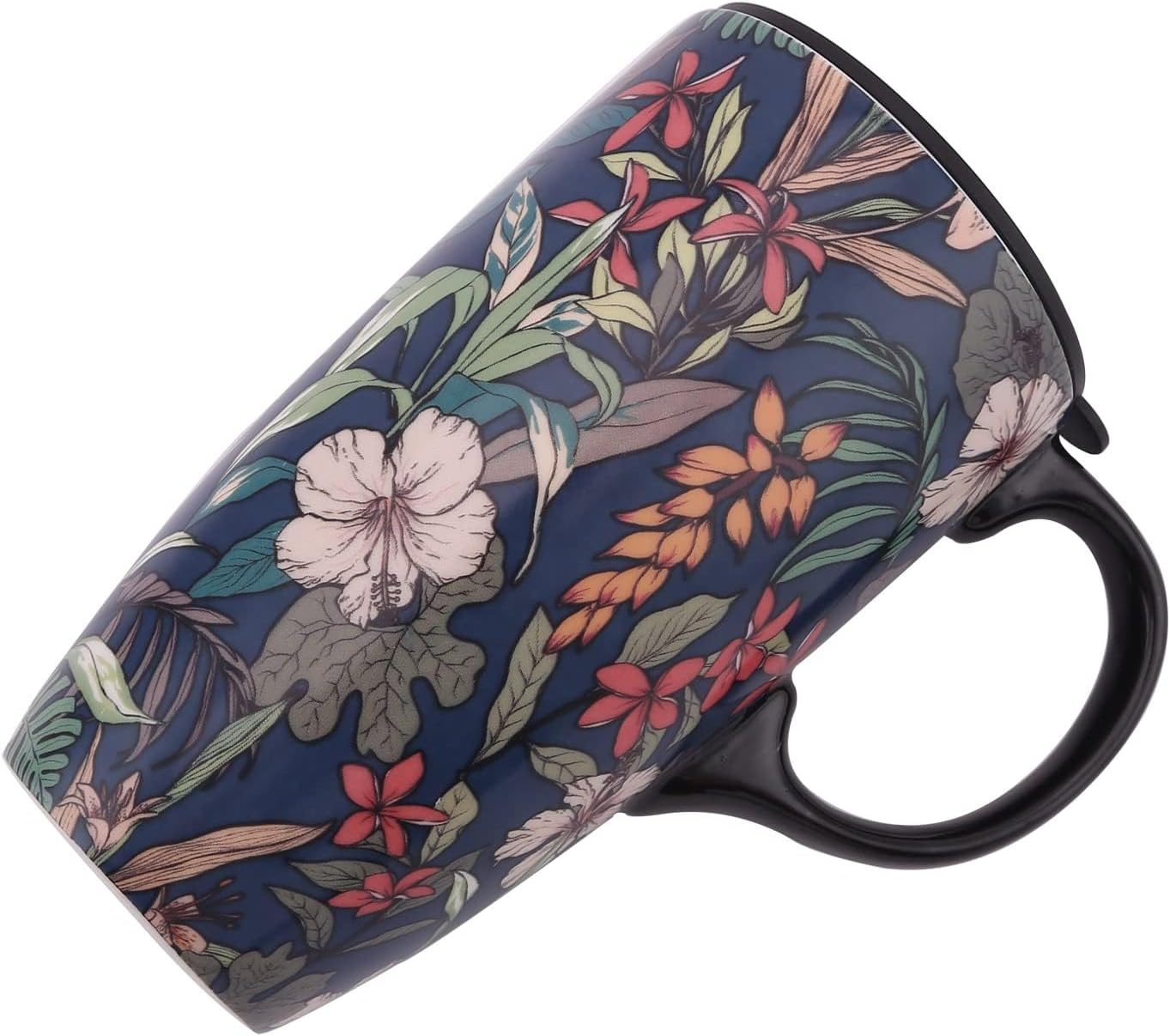 DUSVALLY Taza de café de cerámica de regalo para el hogar y la oficina, 17 onzas. Taza de viaje con leche de porcelana con tapa y caja de color,