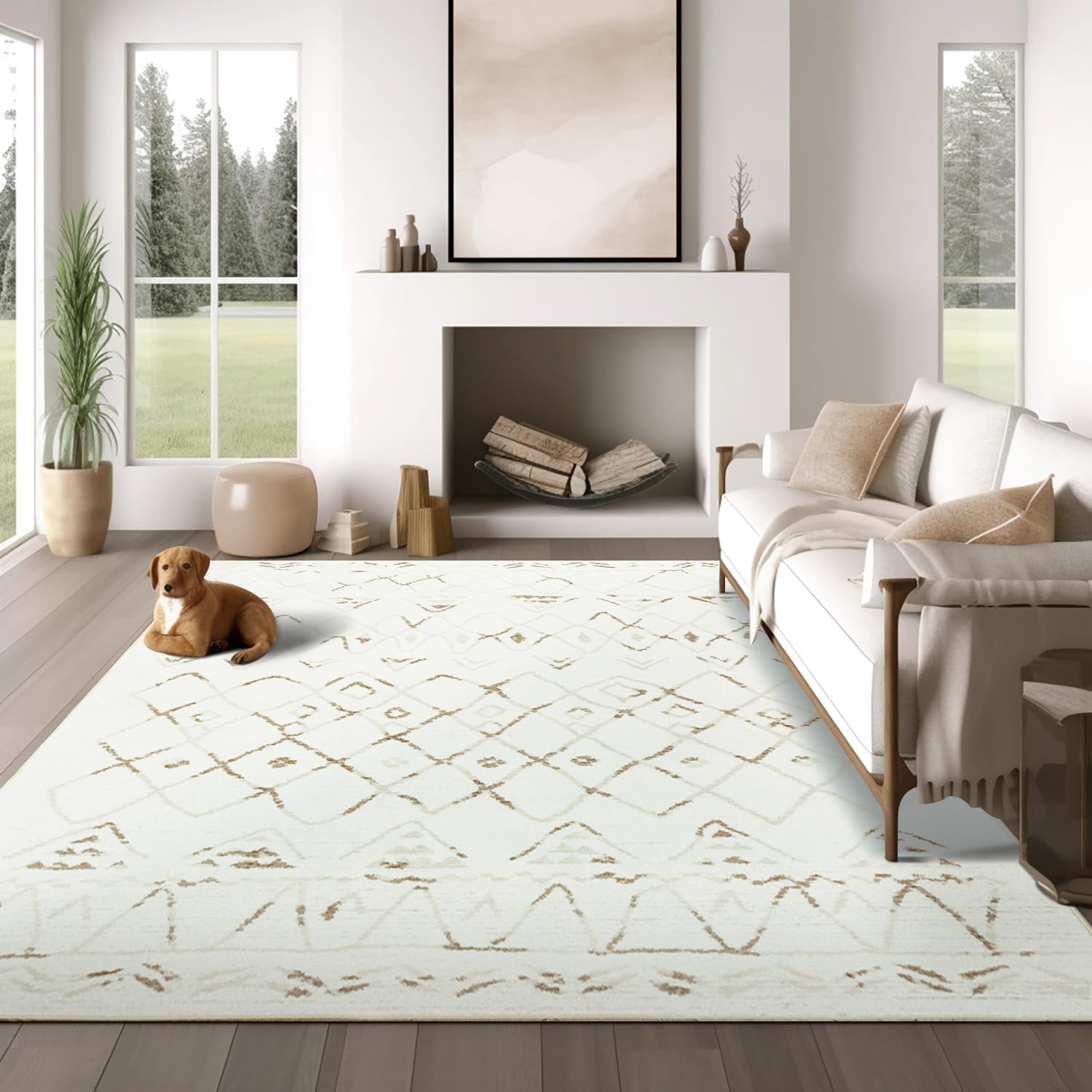 jinchan Alfombra marroquí lavable, moderna, geométrica, antideslizante, con acento para exteriores, delgada, contemporánea, suave, para cocina, sala