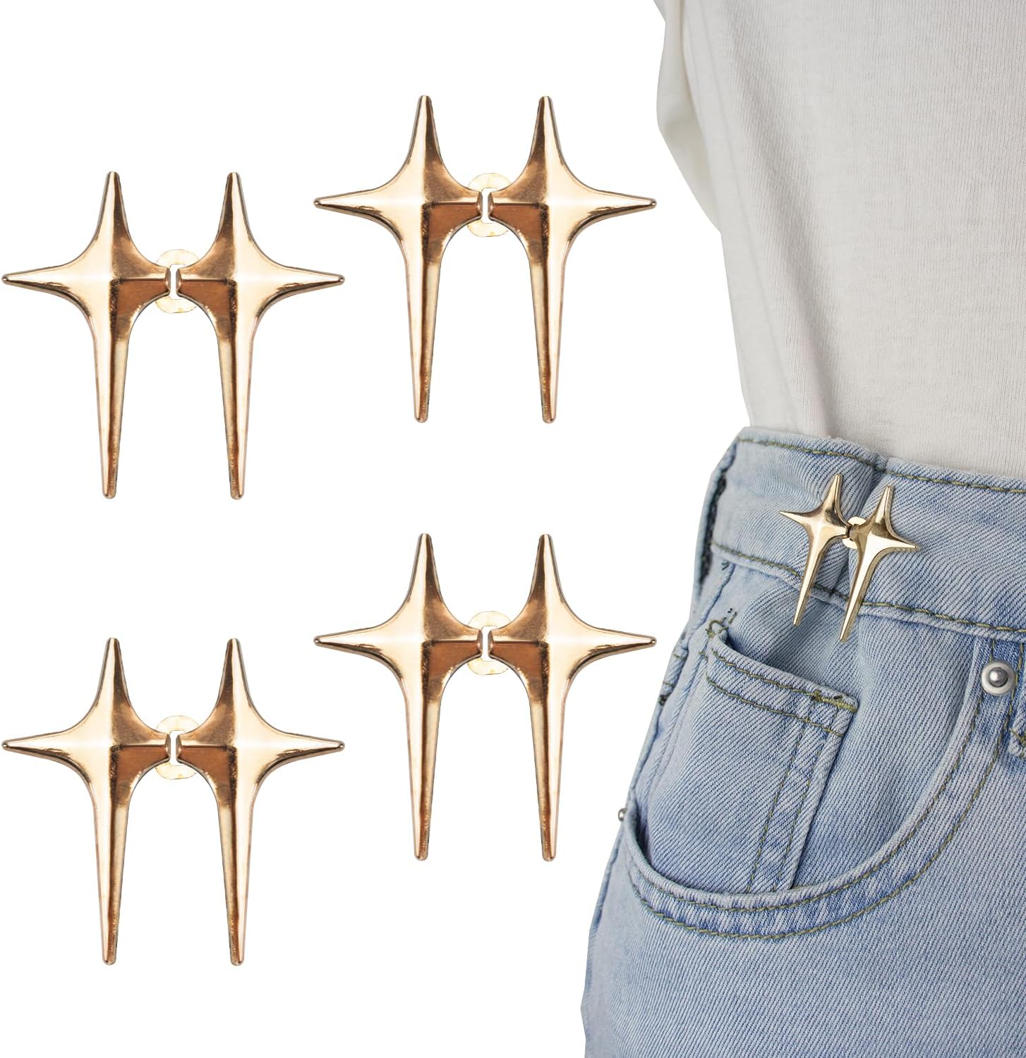 Botón de jeans, 4 juegos de botones de estrella ajustables para jeans, hebillas decorativas desmontables en la cintura, ajuste perfecto, ajuste de