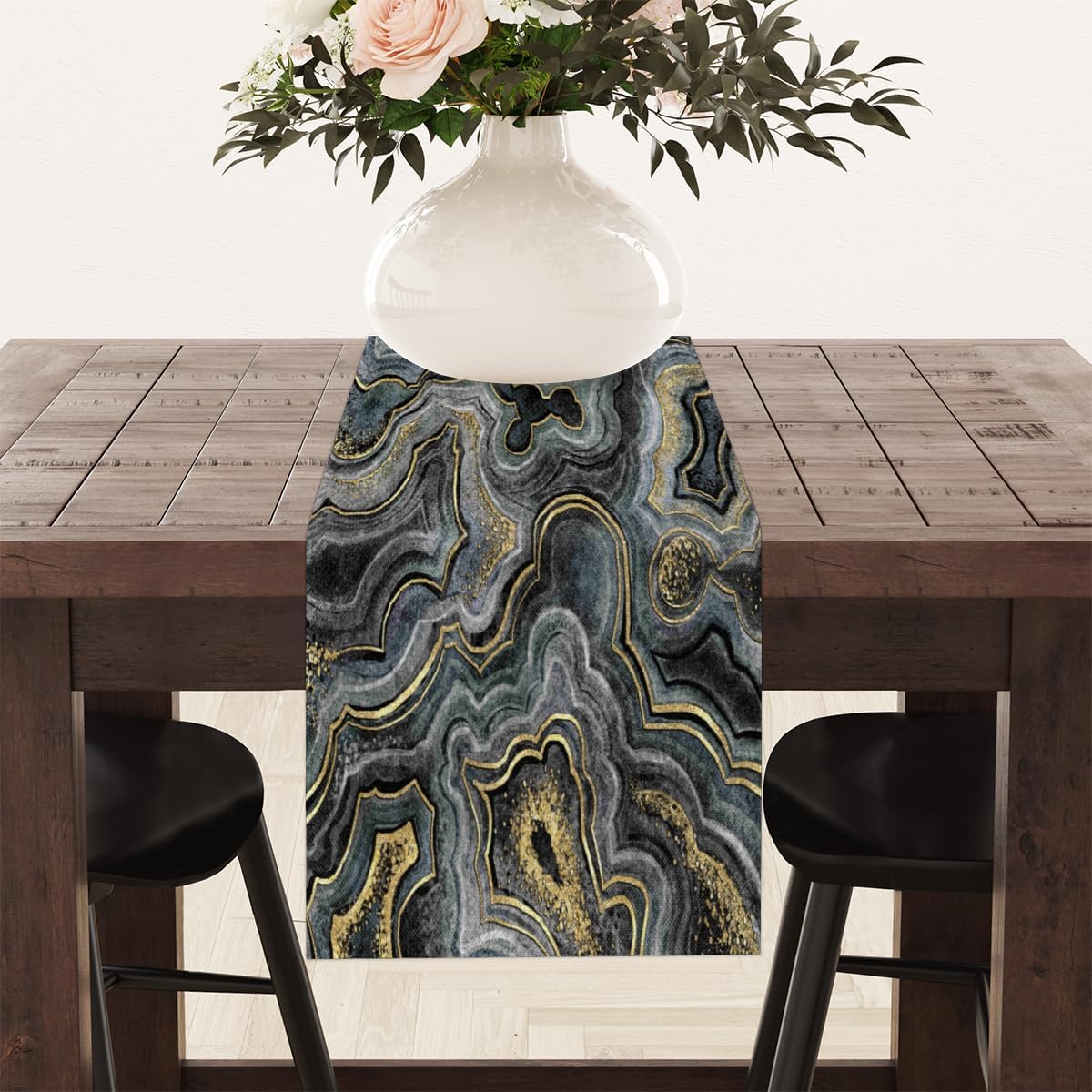 Camino de mesa con textura brillante de mármol, mantel de lino rústico para cocina de granja, cena, eventos, fiesta, decoración de mesa de