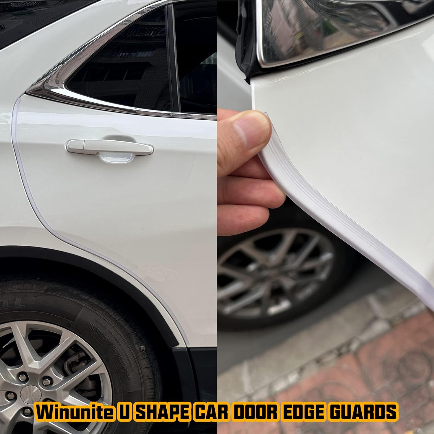 Winunite Protectores de borde de puerta de automóvil transparentes de 16.4 pies, se adaptan a la mayoría de vehículos, PVC autoadhesivo, en forma de