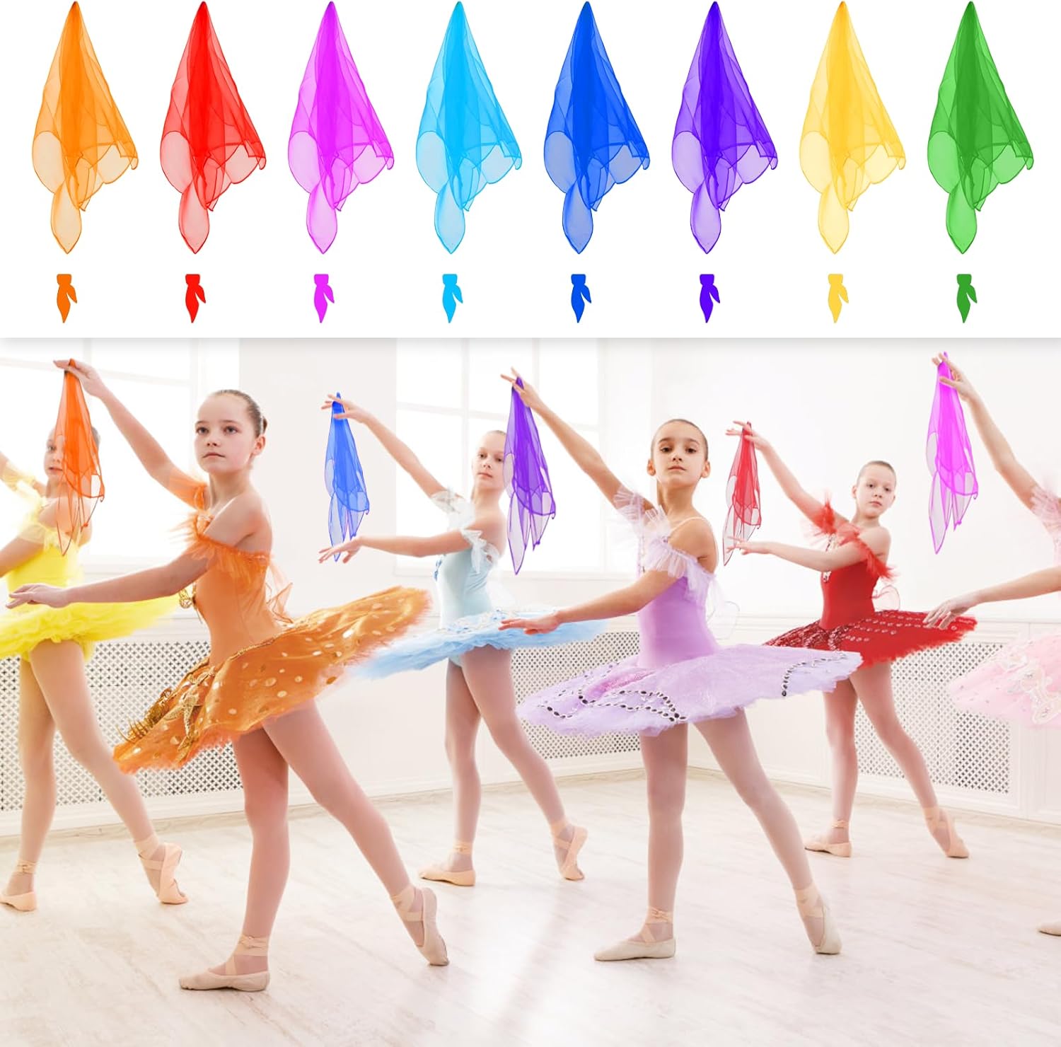 Bufandas de malabares para niños, 24 piezas de bufandas de baile para clases de música, bufandas de ritmo, seda de juego para movimiento de niños (8