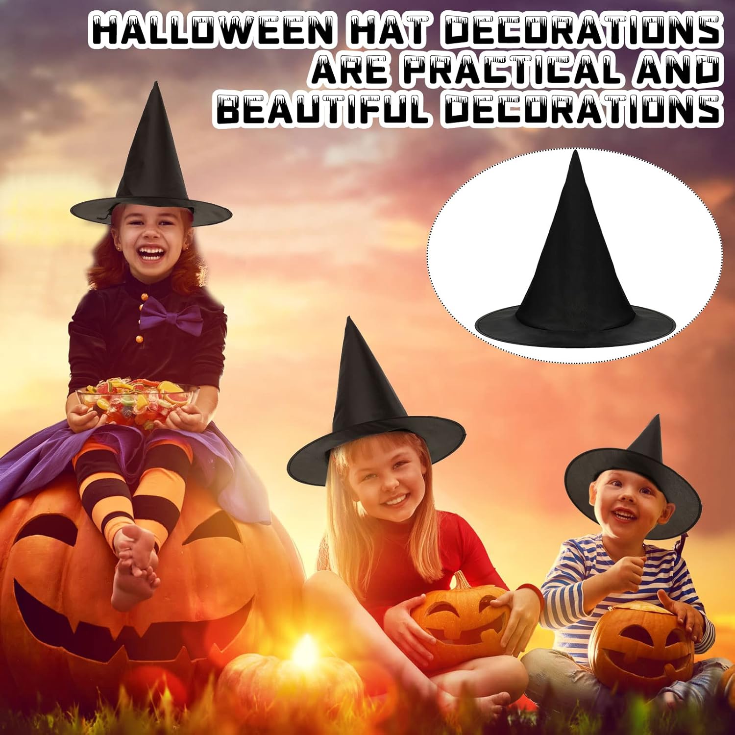 Zubebe 30 sombreros de bruja para decoración de Halloween, sombrero de bruja colgante con 3 piezas de cuerda colgante de 109 yardas para niños y