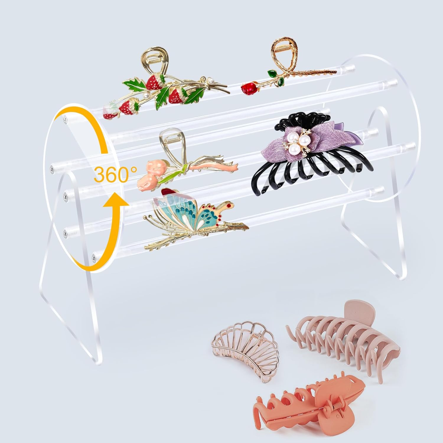Claw Clip Organizer Holder, 360-Degree Rotating Claw Clip Holder and Storage Acrylic Clear Hair Clip Organizer Clear Headband Display Stand Hair