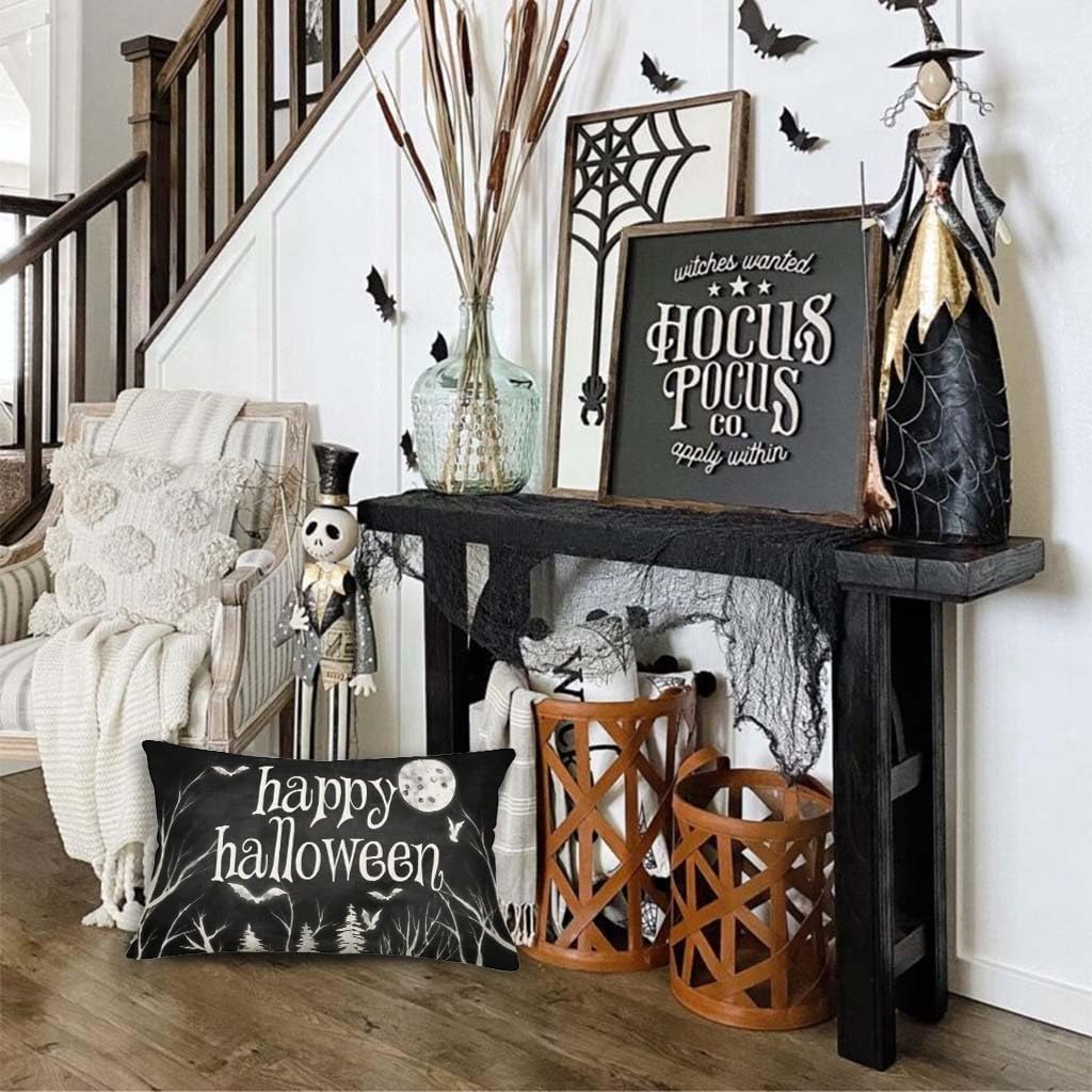 MEHOTOP Fundas de almohada decorativas de Halloween de 12 x 20 pulgadas, para decoración del hogar en vacaciones, funda lumbar de Halloween para