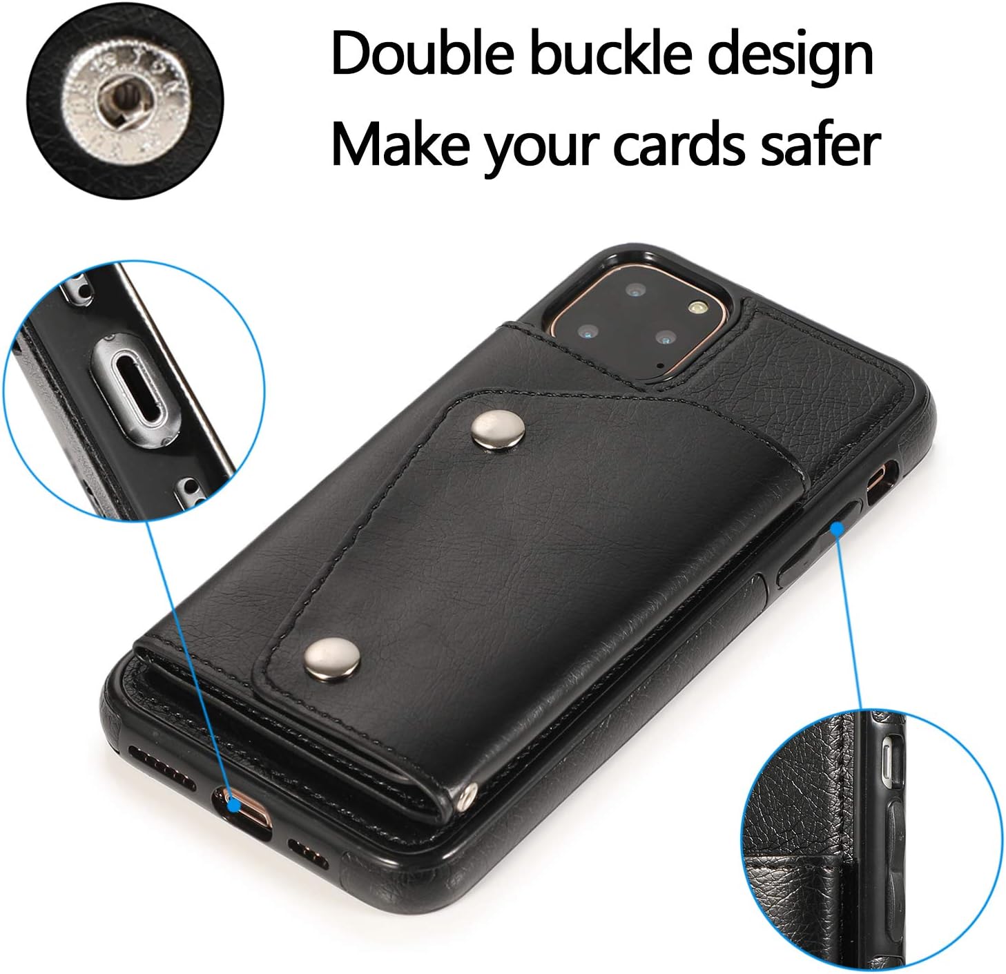 LUVI Funda para iPhone 11 Pro Max con correa para el cuello, correa cruzada, correa de muñeca, funda protectora con ranura para tarjeta de crédito,