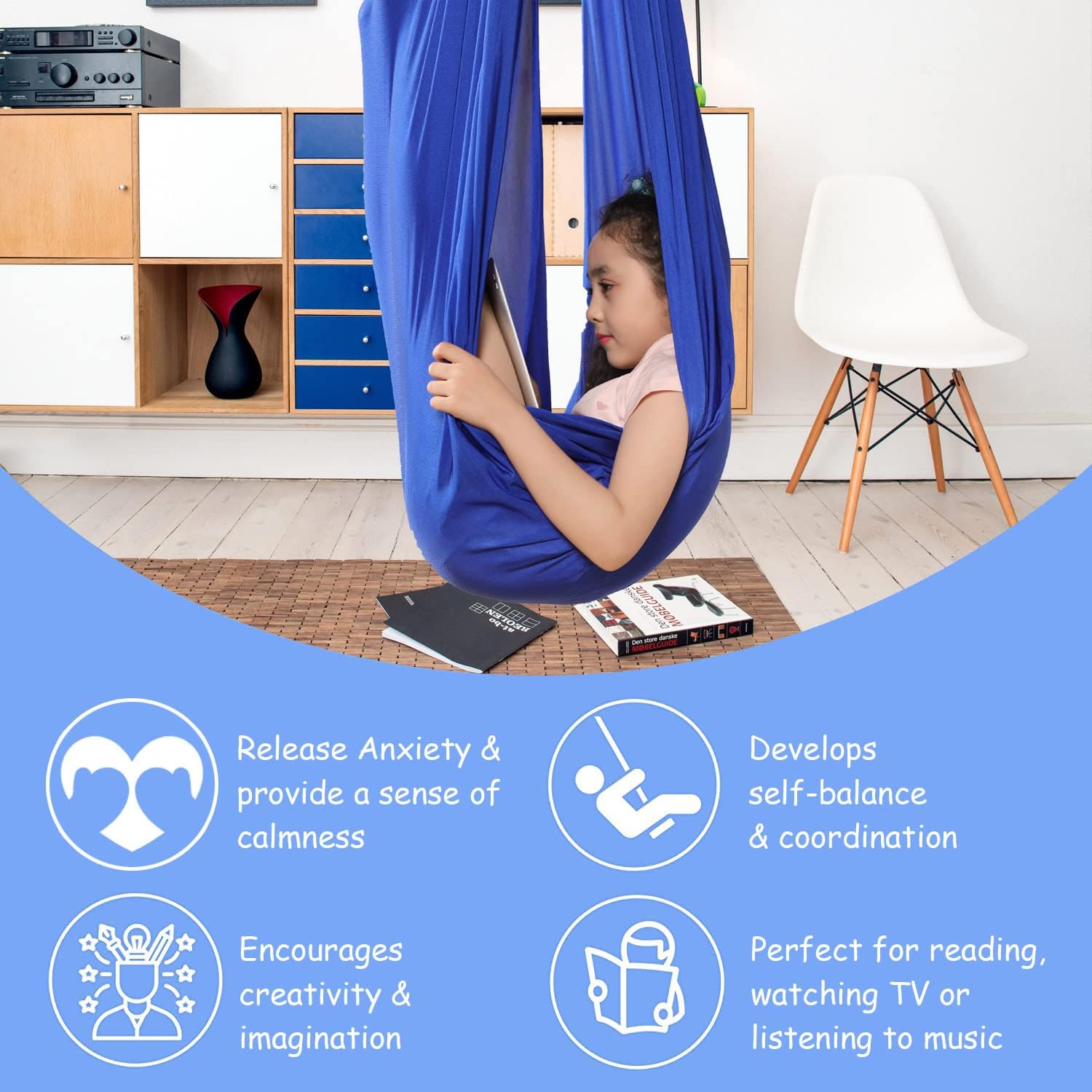 Columpio sensorial para niños en interiores accesorios incluidos Columpio de terapia para interiores y exteriores, hamaca para niños con necesidades