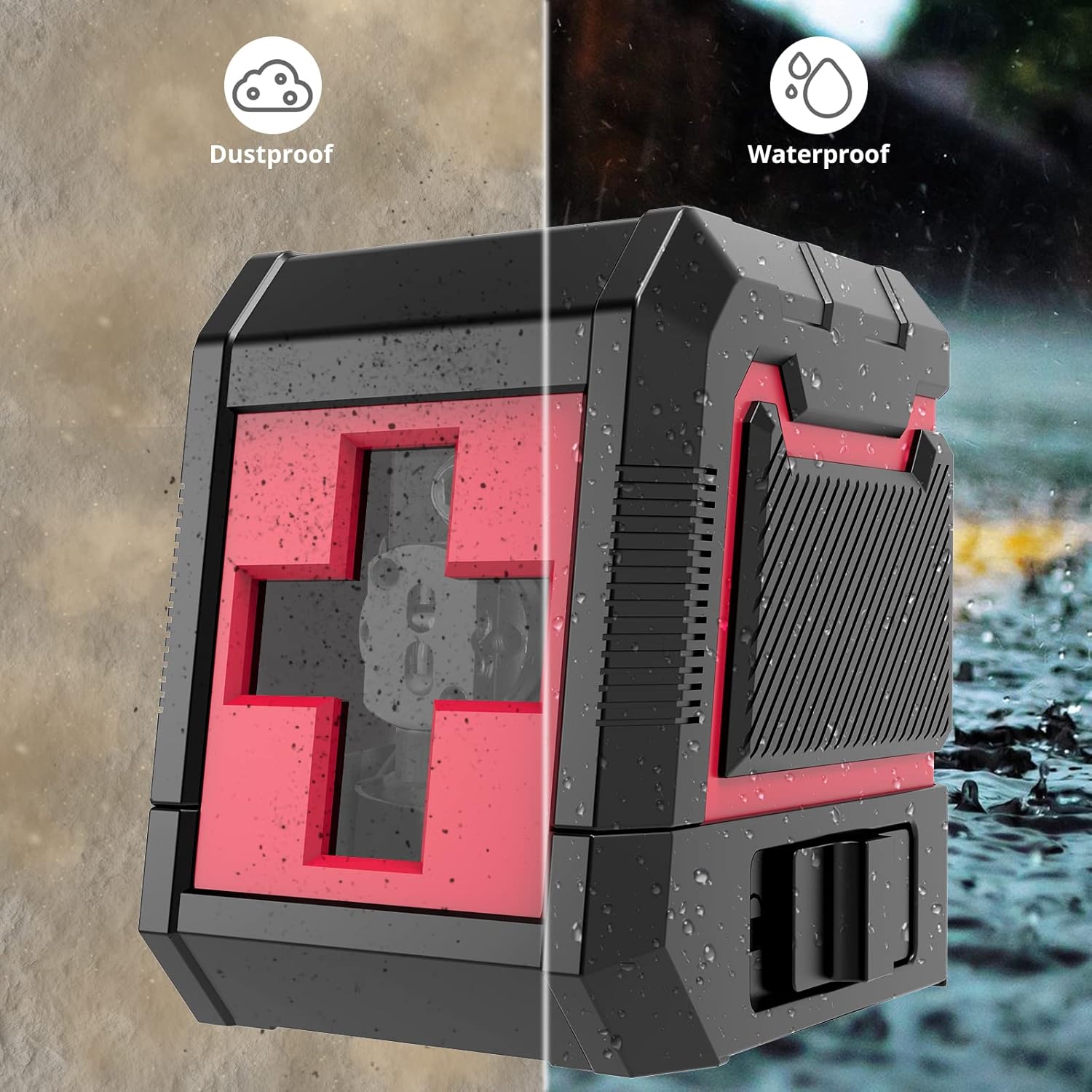 Nivel láser autonivelante, nivel láser Qooltek autonivelante línea de cruz verde y roja, herramienta láser de alineación para colgar imágenes y