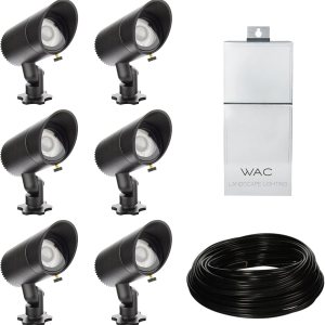WAC – Kit de iluminación de paisaje LED de 12 V con fuente de alimentación de 150 W, carrete de cable de 100 pies y 6 luces básicas de acento de 6 W WAC – Kit de iluminación de paisaje LED de 12 V con fuente de alimentación de 150 W, carrete de cable de 100 pies y 6 luces básicas de acento de 6 W