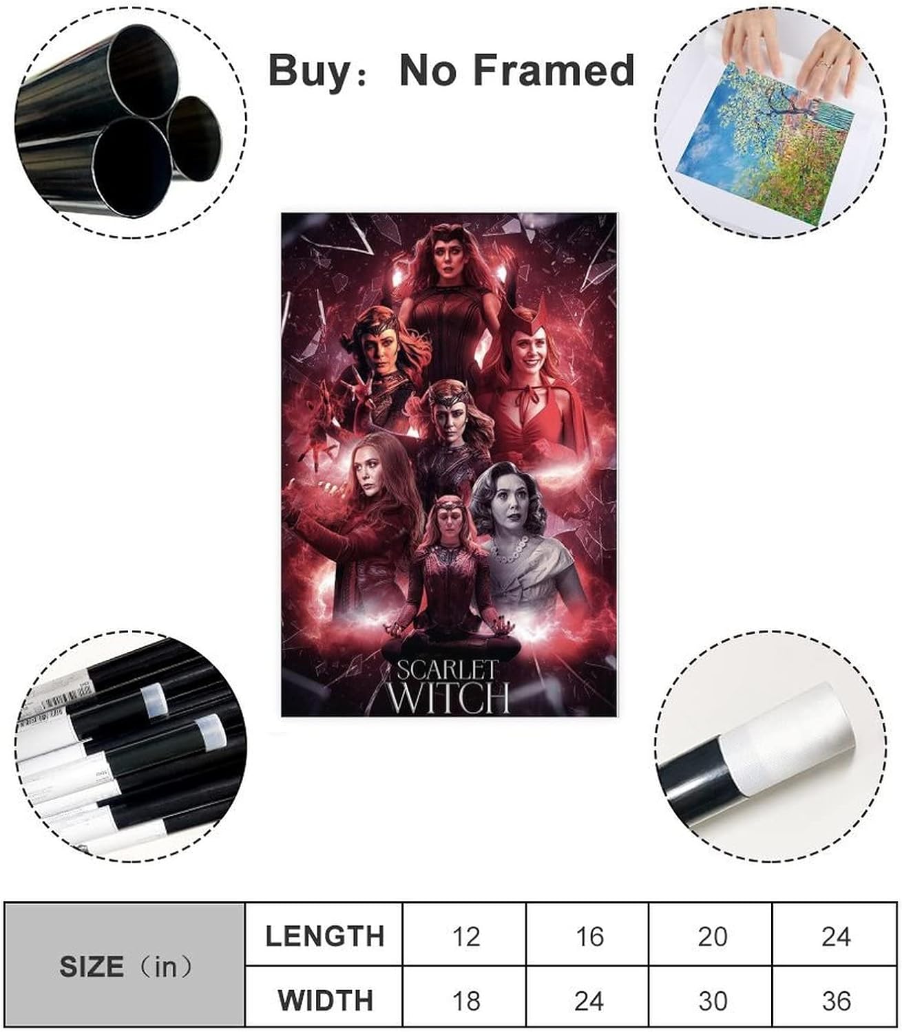 Póster de la película Scarlet Witch Wanda Elizabeth, 1 póster en lienzo para decoración de pared, pintura para sala de estar, dormitorio, sin marco